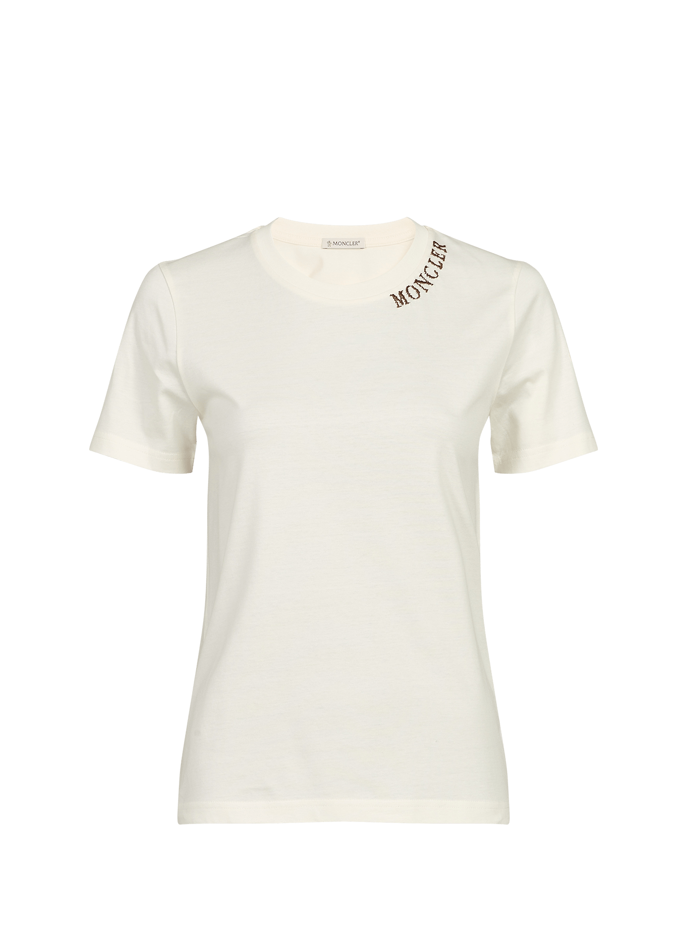 Einfarbiges T-Shirt mit besticktem Logo am Kragen aus Baumwolle MONCLER Weiss