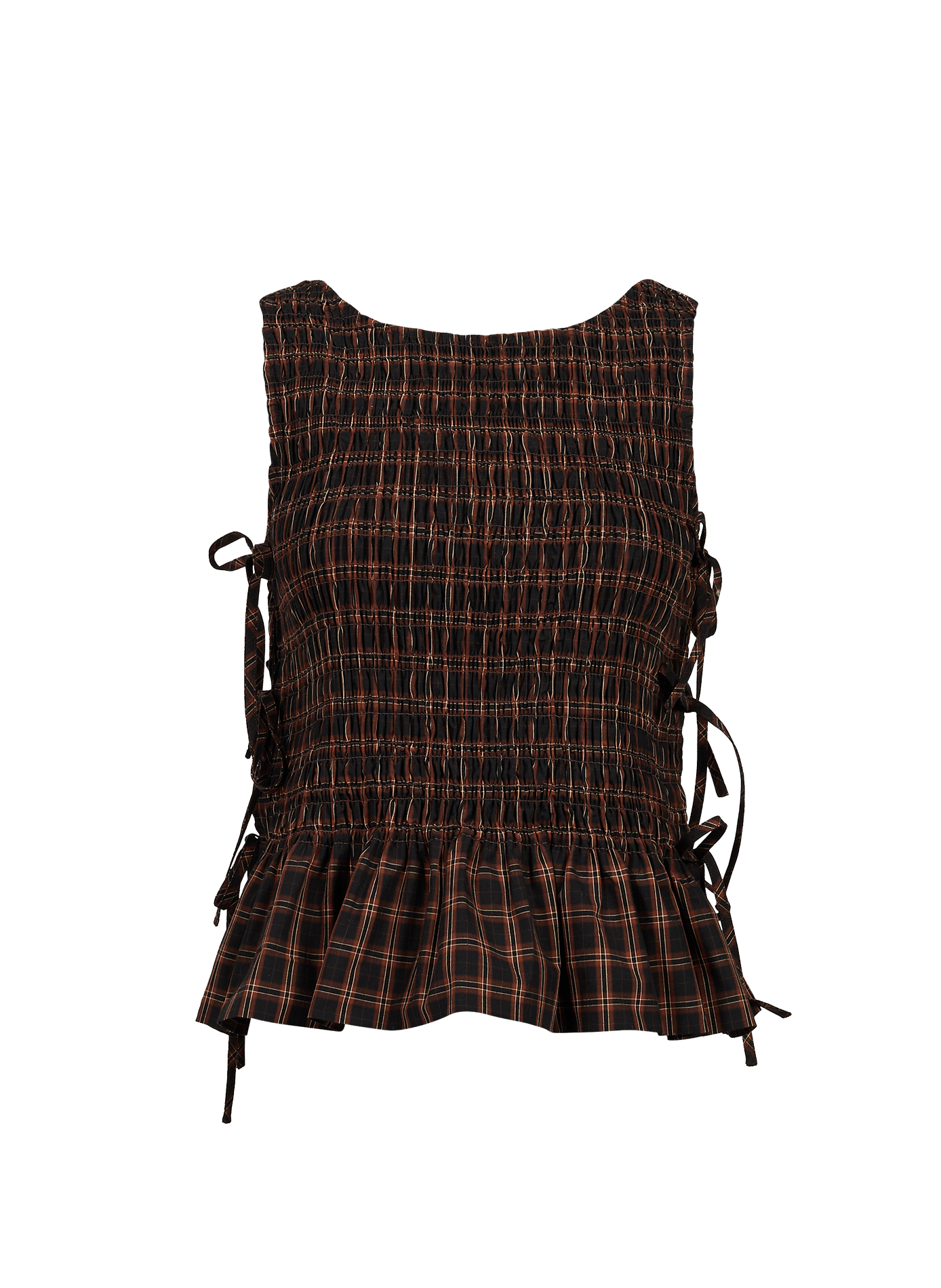 Chemise à carreaux en coton GANNI Marron
