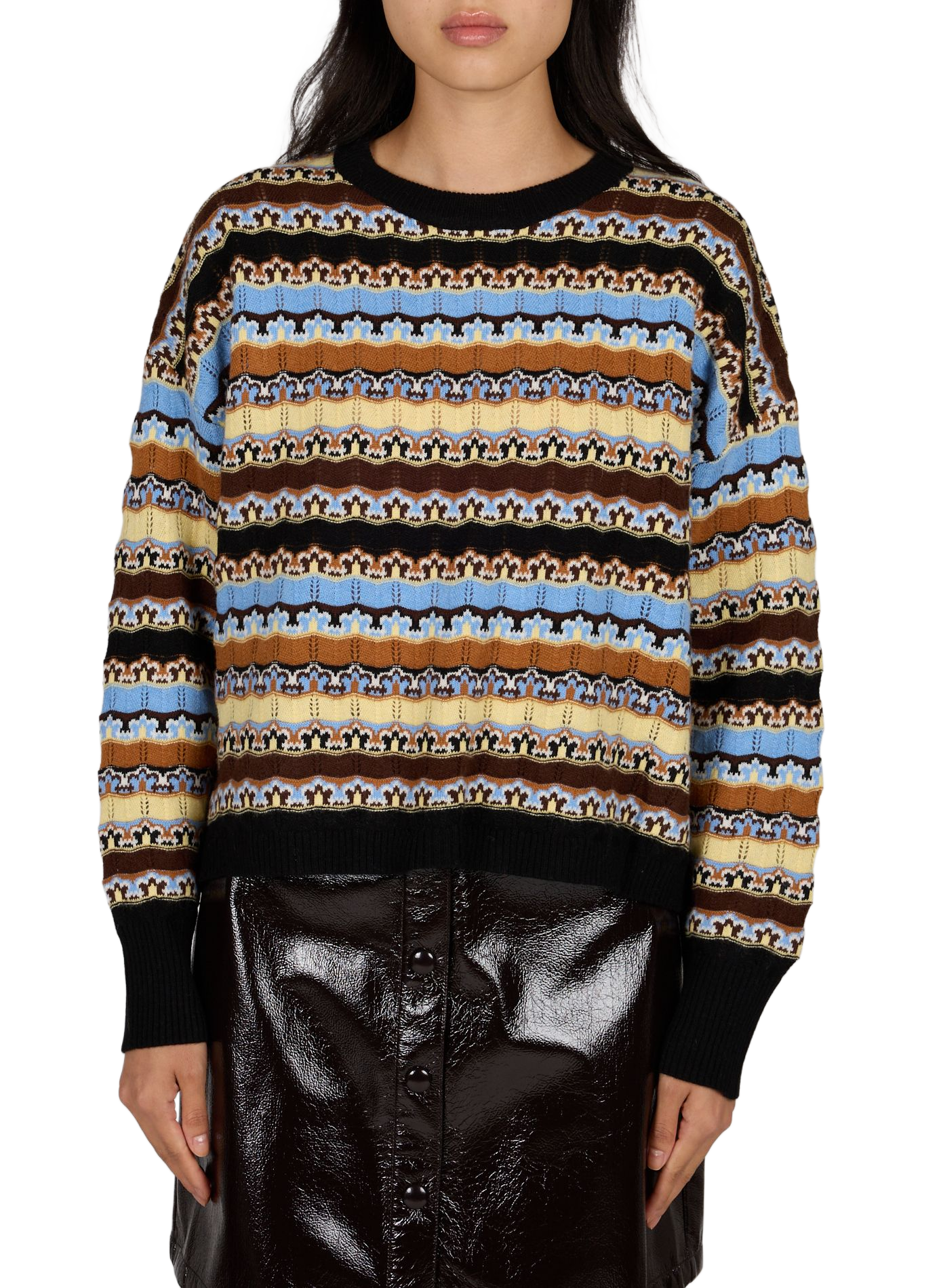Weiter Pullover mit Print aus Wollmischung SUNCOO Braun