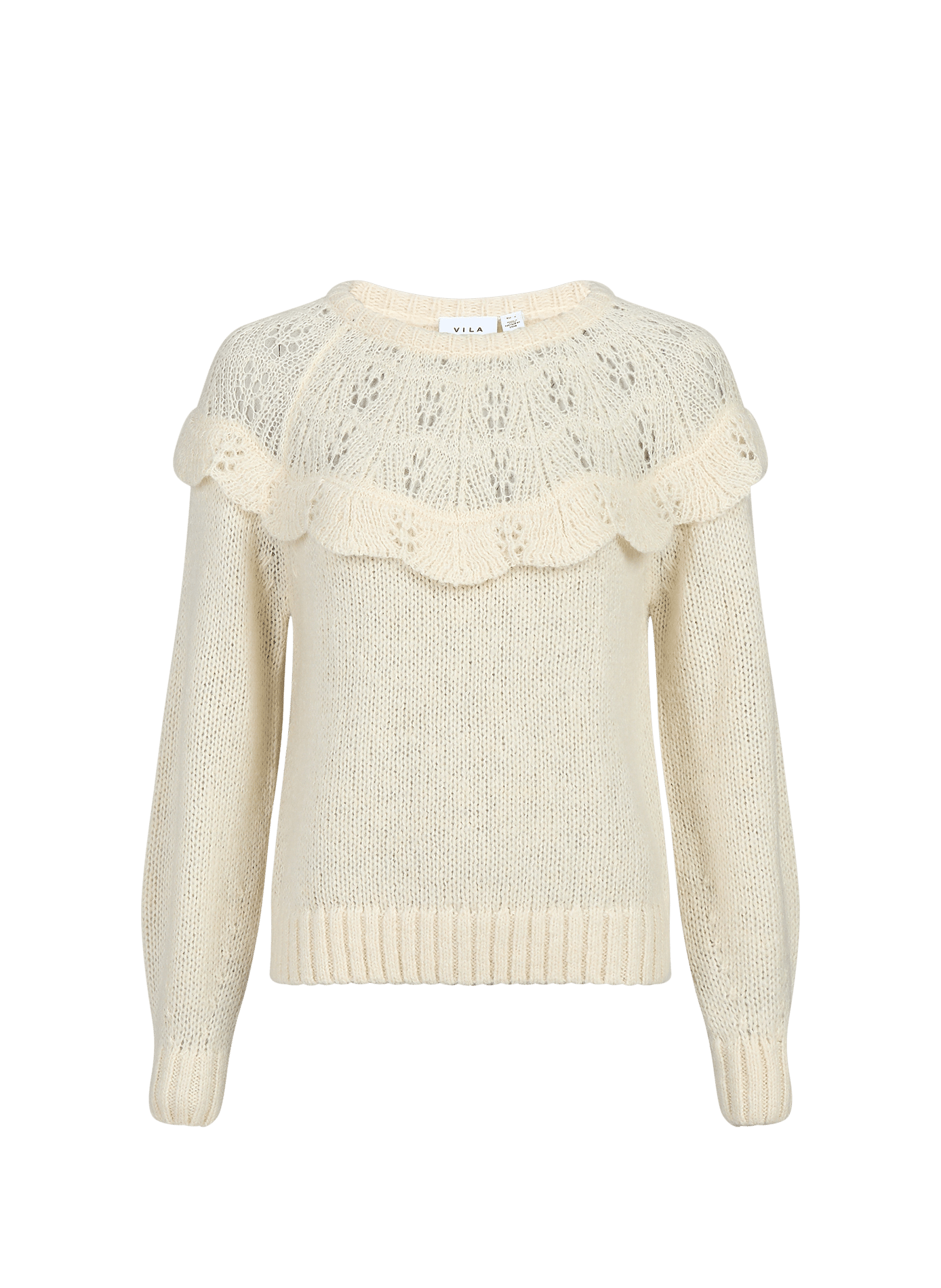Straight-fit crew-neck knit sweater VILA Beige