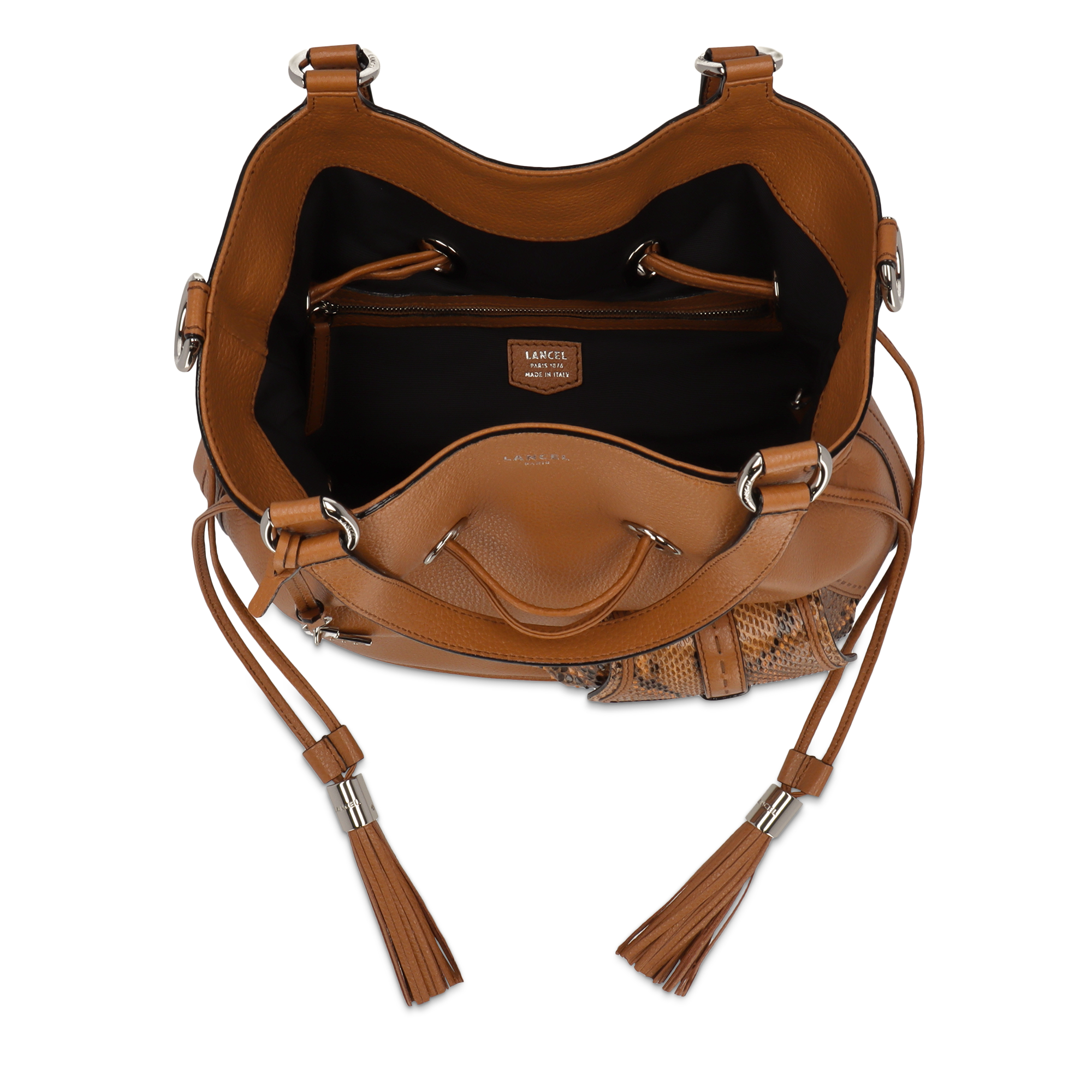 Sac seau Premier Flirt L en veau grainé et python LANCEL Marron