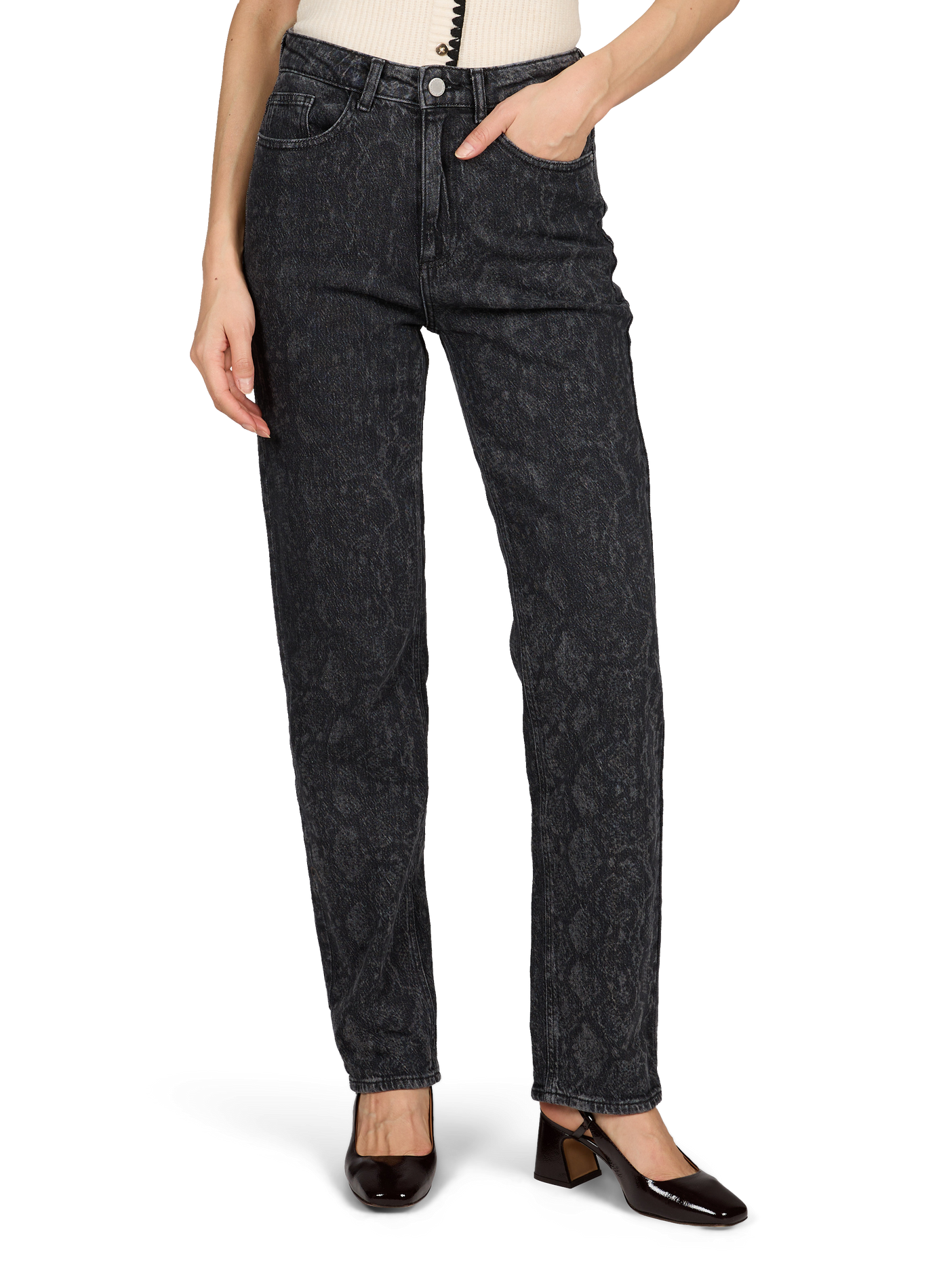 Straight-leg printed jeans in a cotton blend VILA Grey