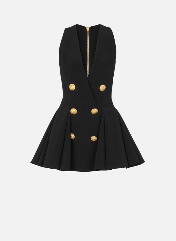 Robe évasée à plis en crêpe Noir by BALMAIN BALMAIN Robe évasée à plis en crêpe Noir