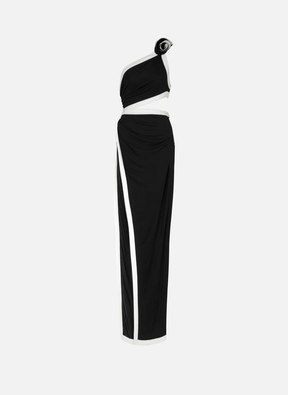 Robe asymétrique à détail rose Noir by BALMAIN BALMAIN Robe asymétrique à détail rose Noir