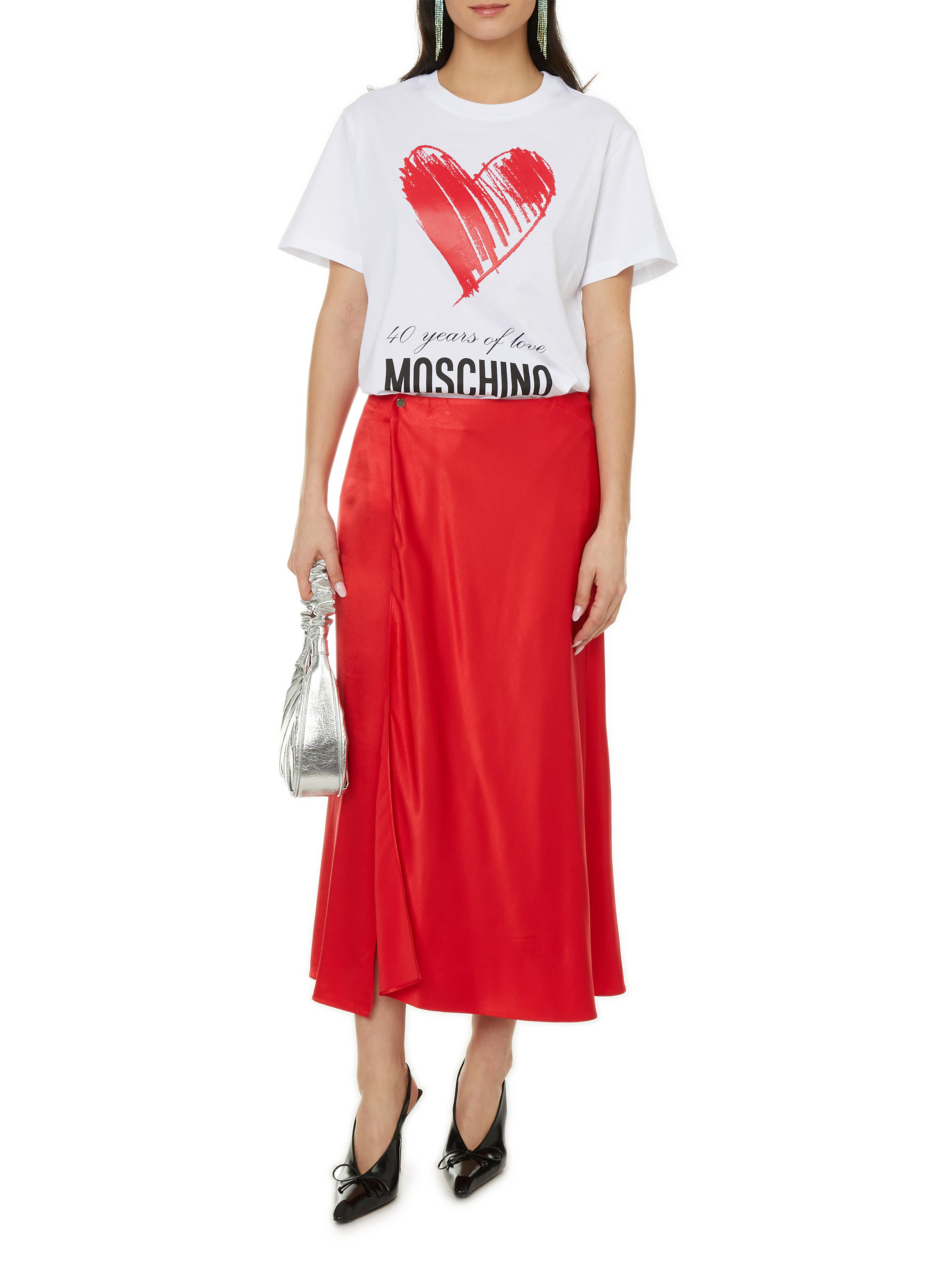 Jupe midi effet satiné SAMSOE SAMSOE Rouge