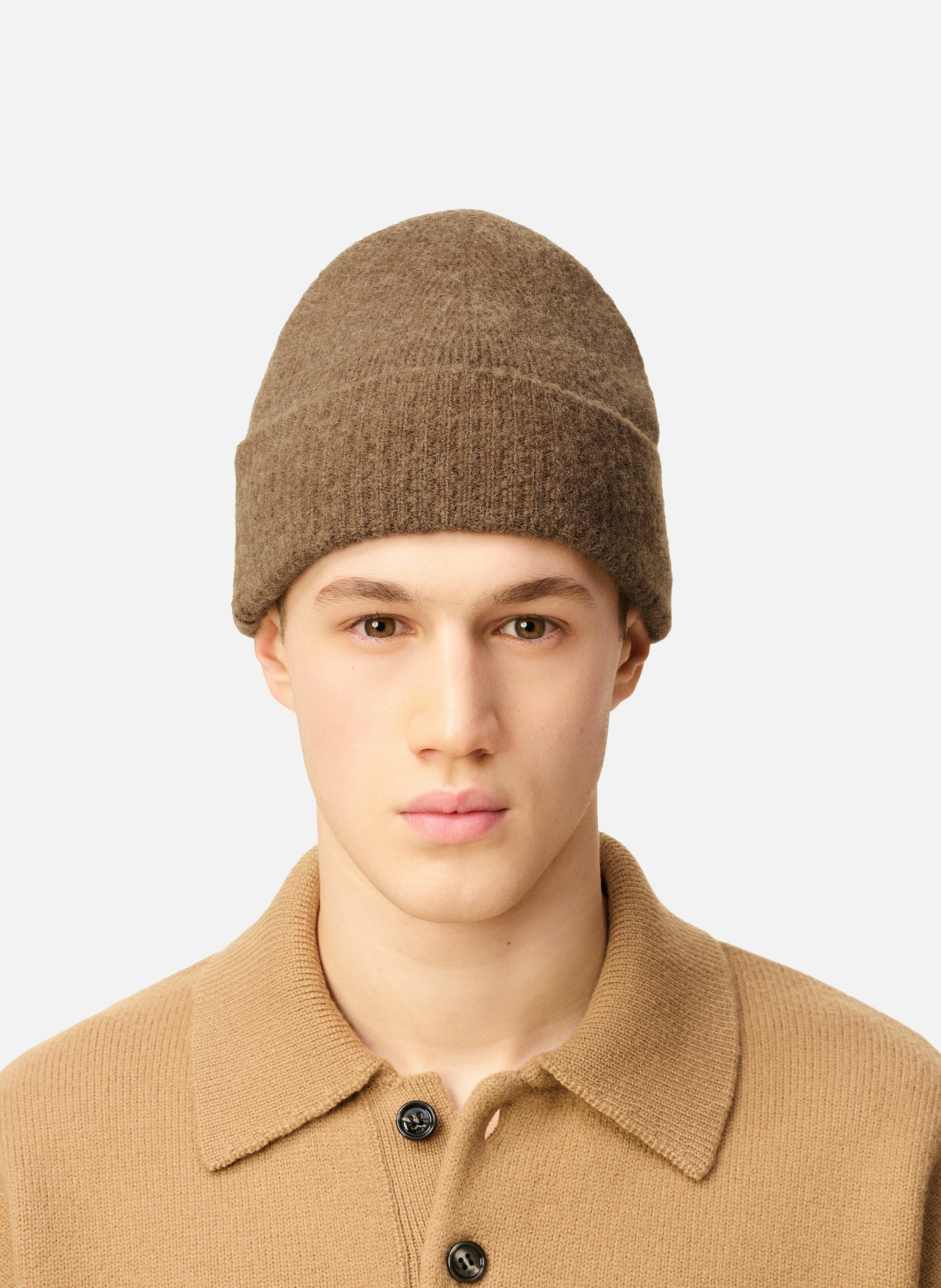 Bonnet ami de coeur en alpaga rayé unisexe AMI PARIS Marron