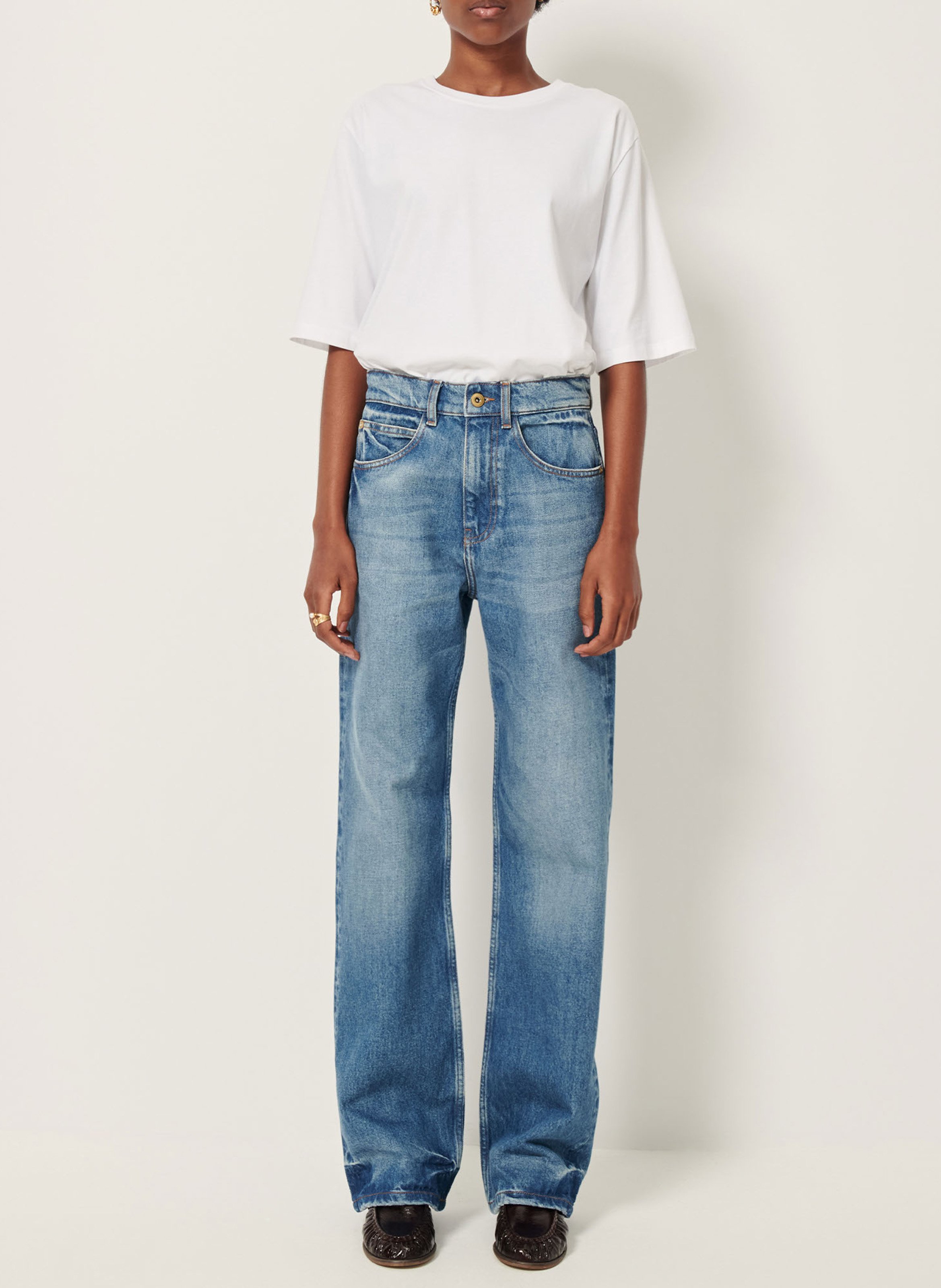 Jean droit taille mi-haute en coton denimi SESSUN Bleu