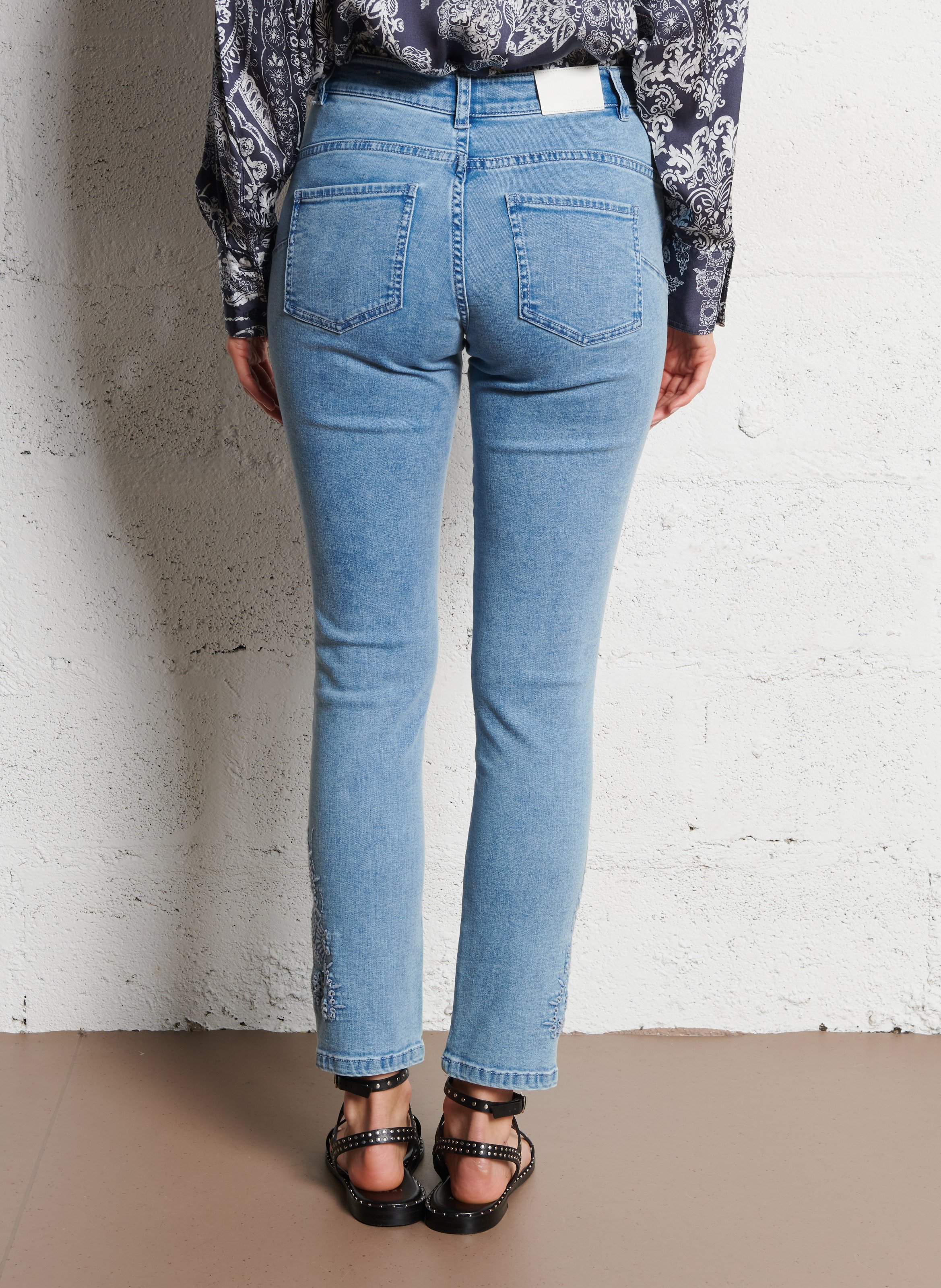 Jean slim taille haute 7/8e broderies nina IKKS Bleu