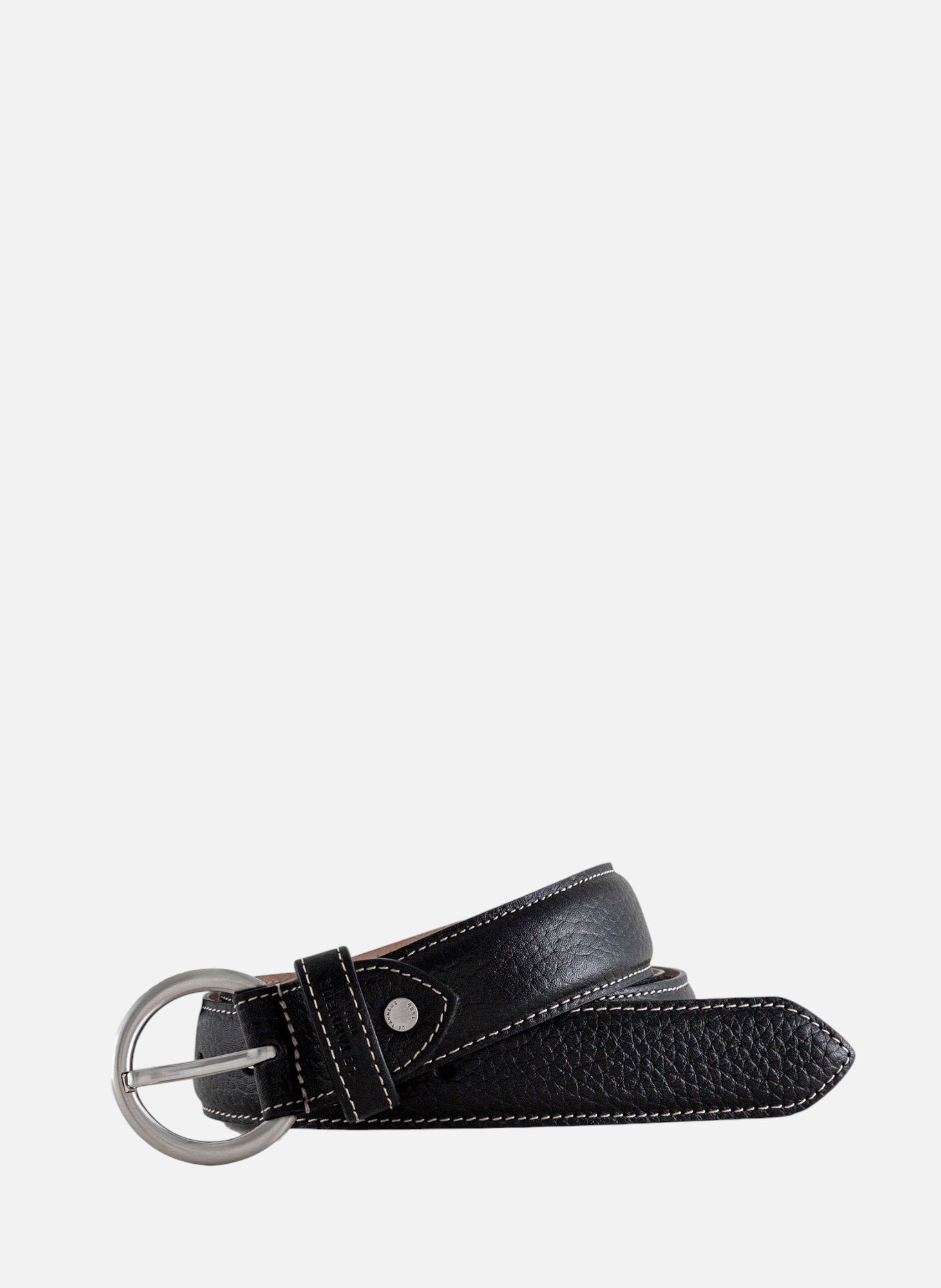 Ceinture avec boucle ronde en cuir grainé LE TANNEUR Noir