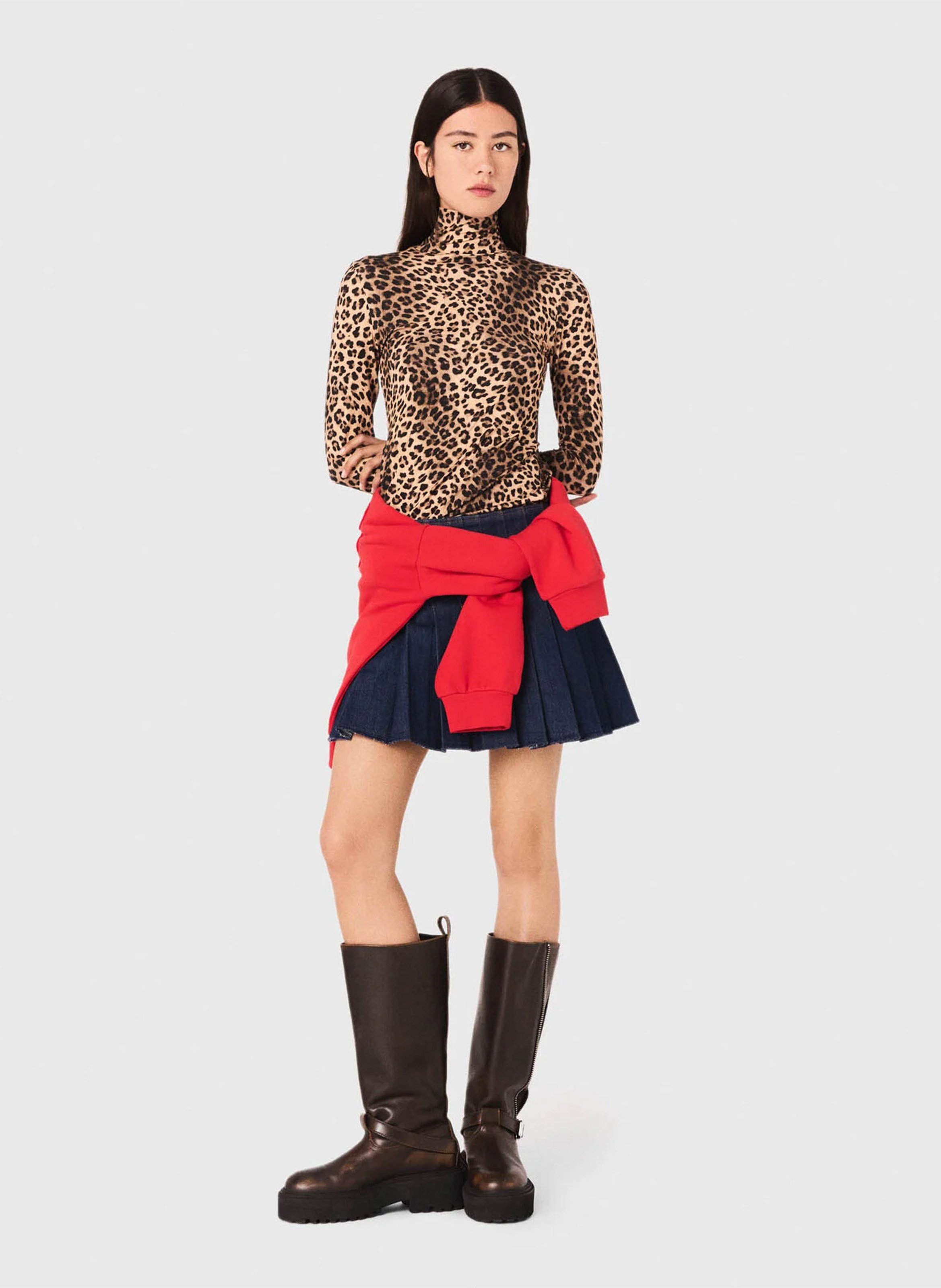 Top col montant imprimé léopard Multicolore