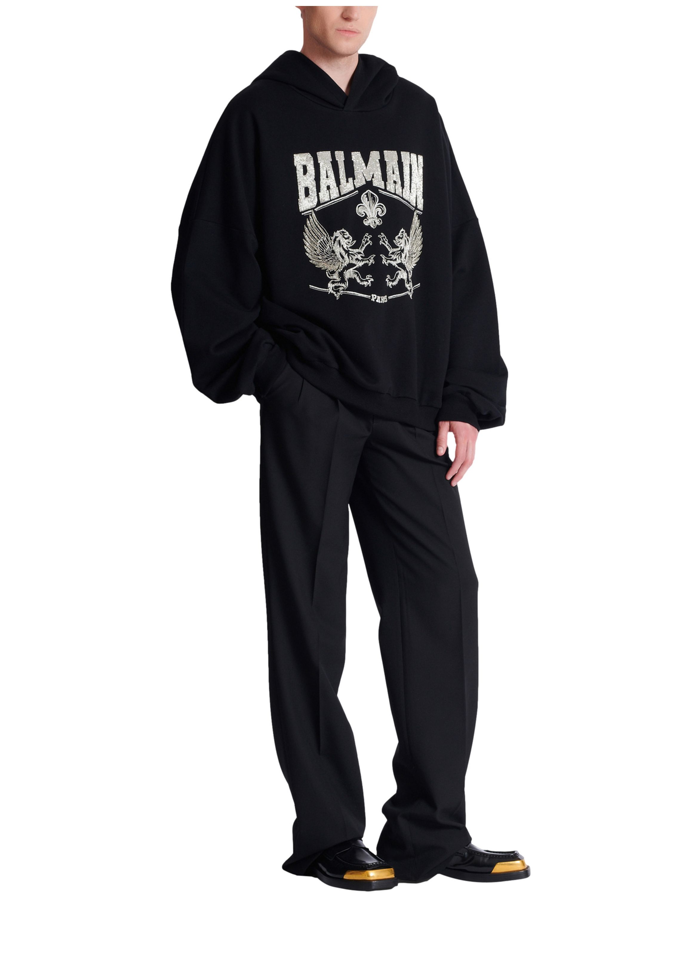 Hoodie avec broderie à cristaux BALMAIN Noir