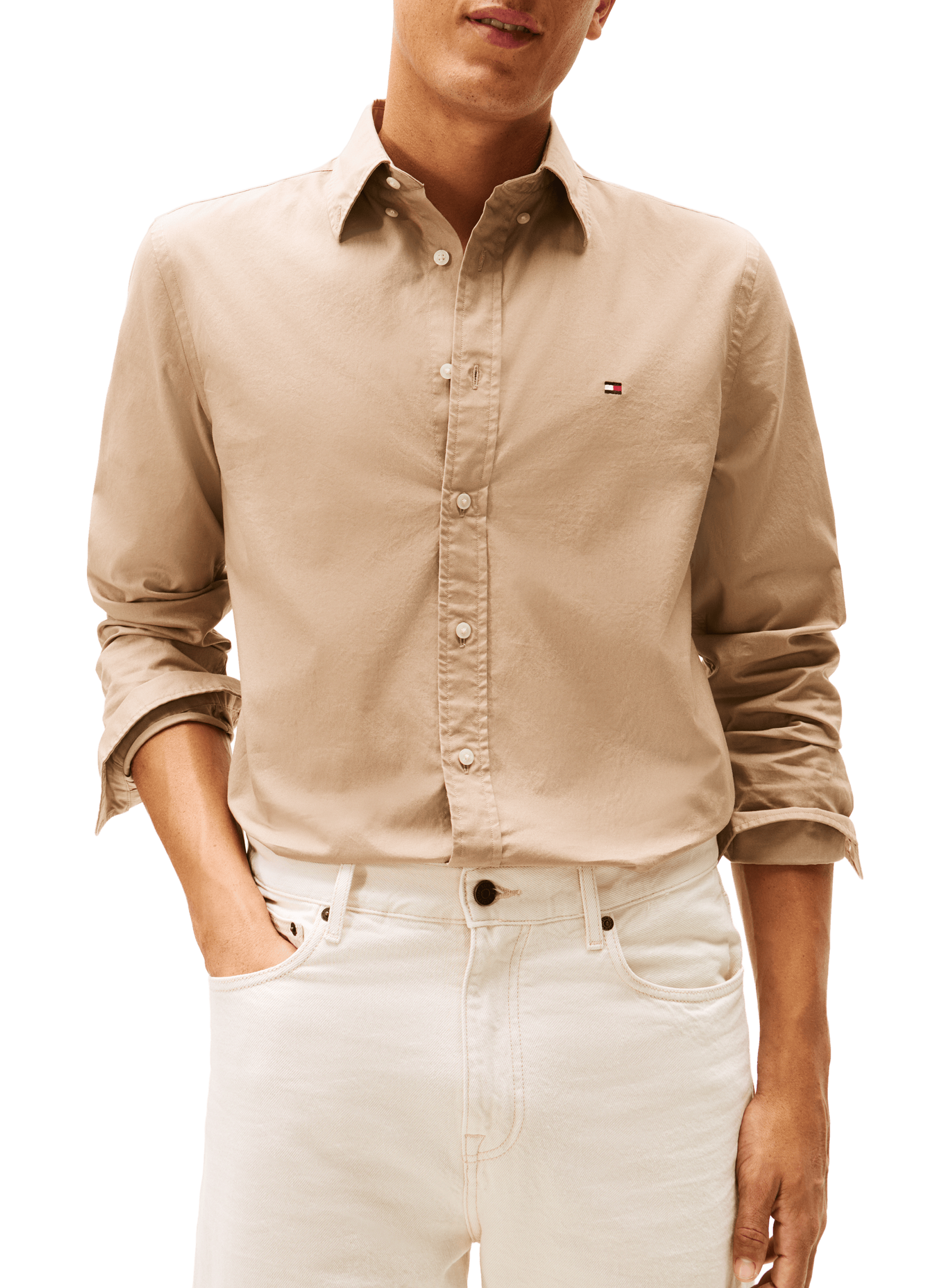 TOMMY HILFIGER Chemise unie en coton Beige