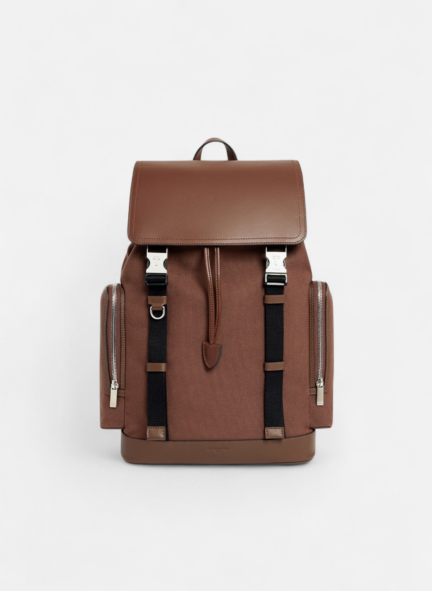 Sac à dos à rabat maurice en toile coton et cuir lisse MarronLE TANNEUR