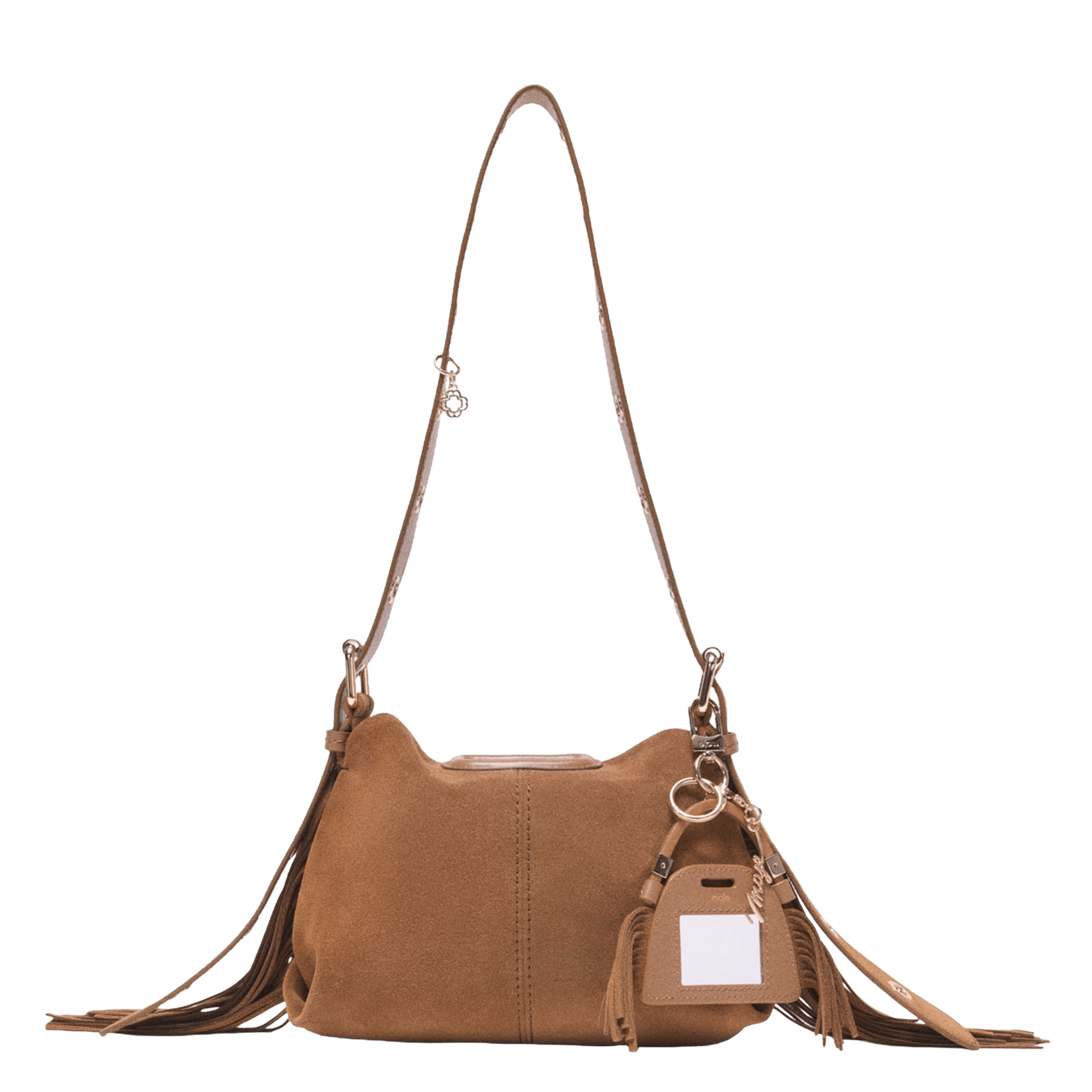 Charm de sac à franges et miroir MAJE Beige