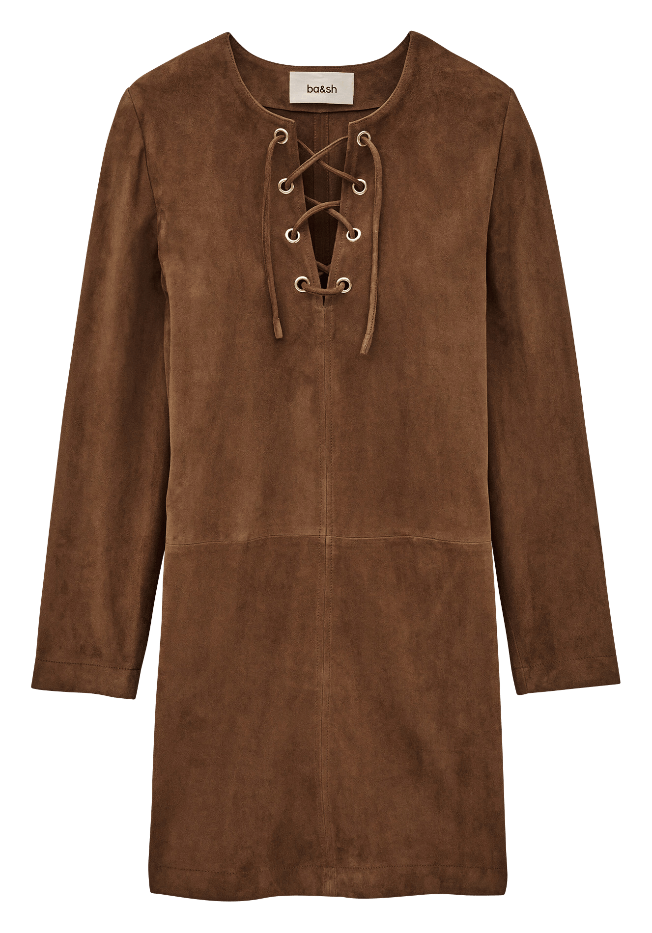 Robe courte col tunisien en cuir velours seda BA&SH Marron