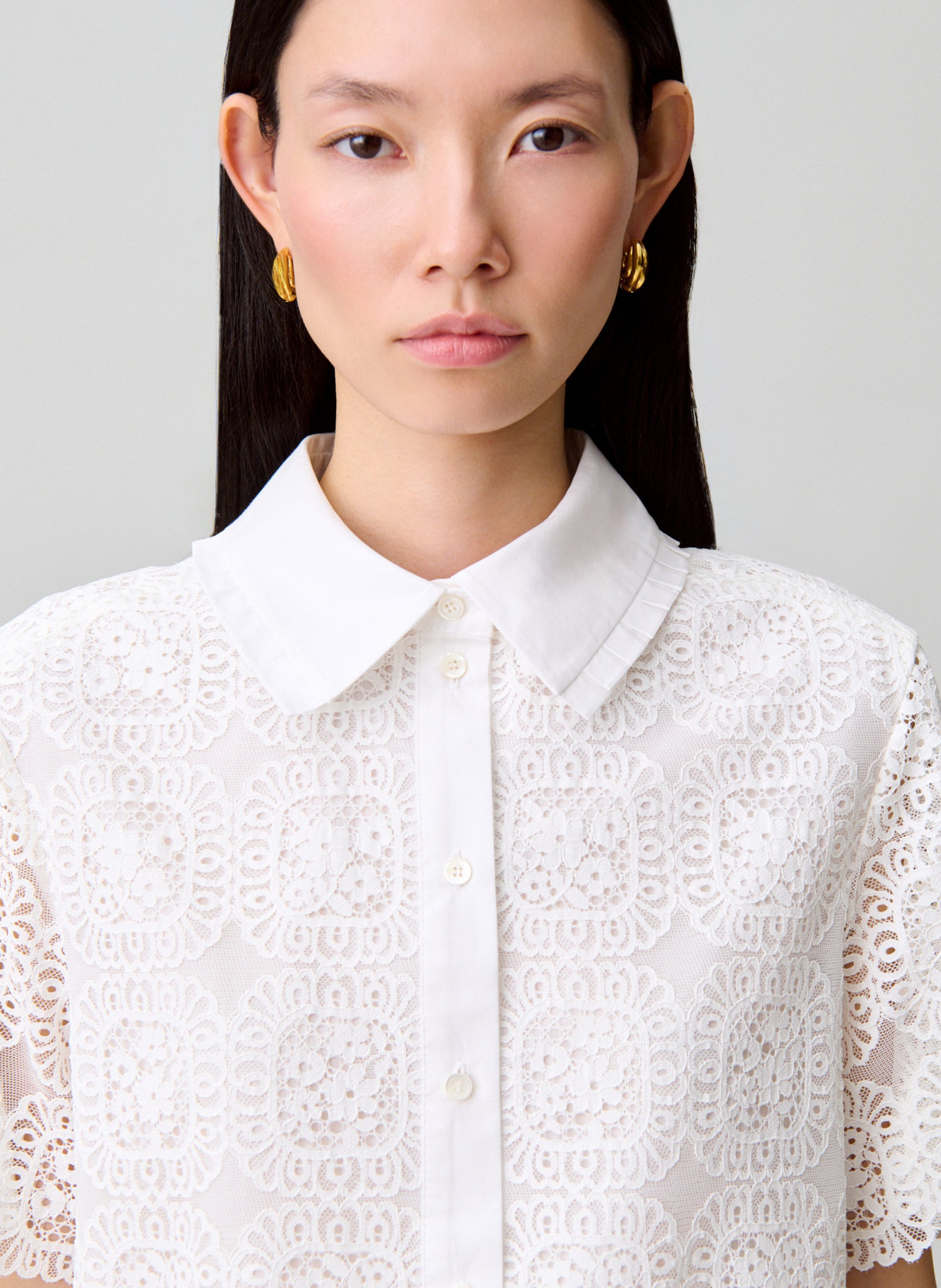 Chemise droite col classique en dentelle CLAUDIE PIERLOT Blanc