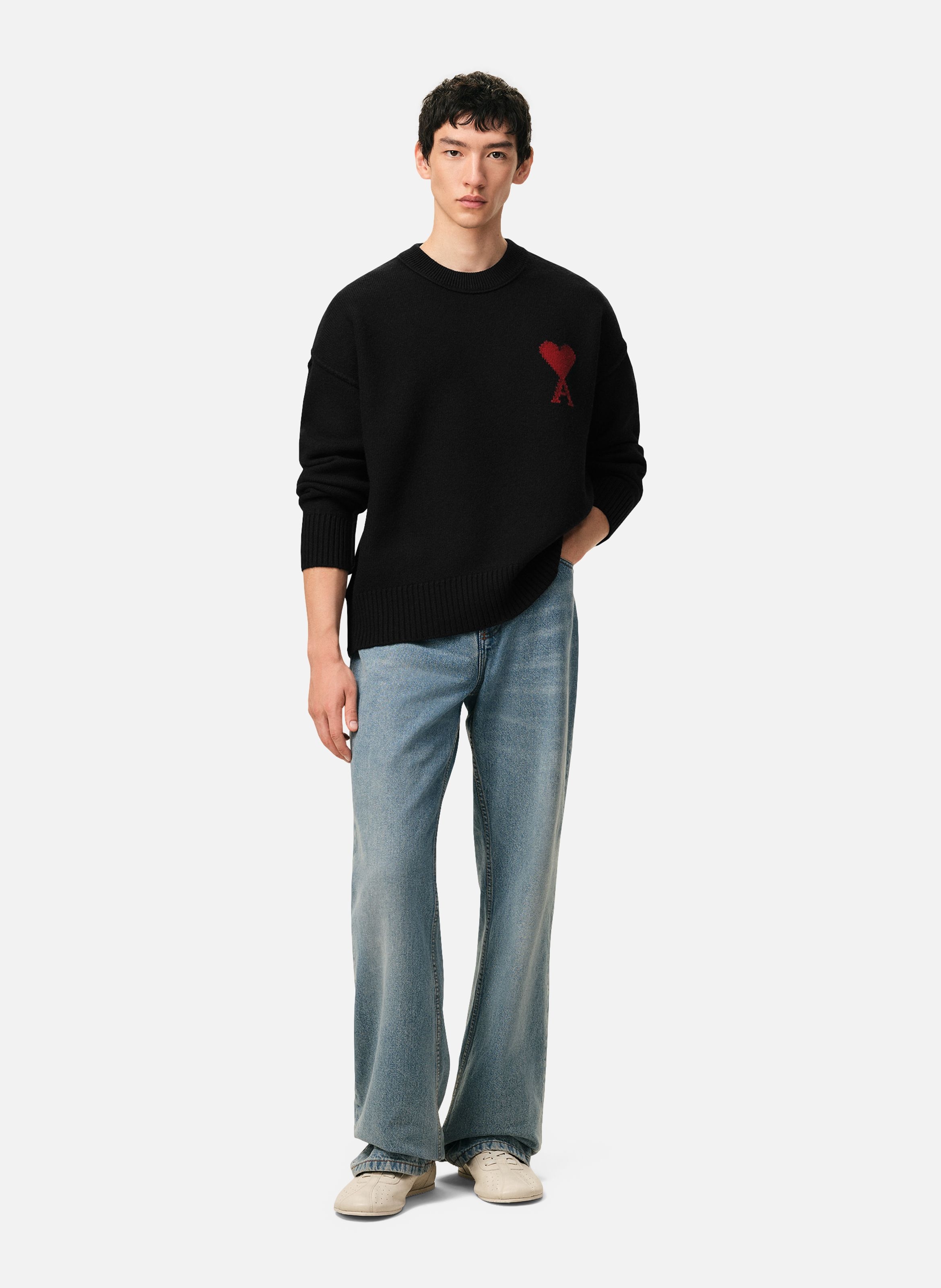 Pull Col Rond Ami De Coeur En Laine unisexe AMI PARIS Noir