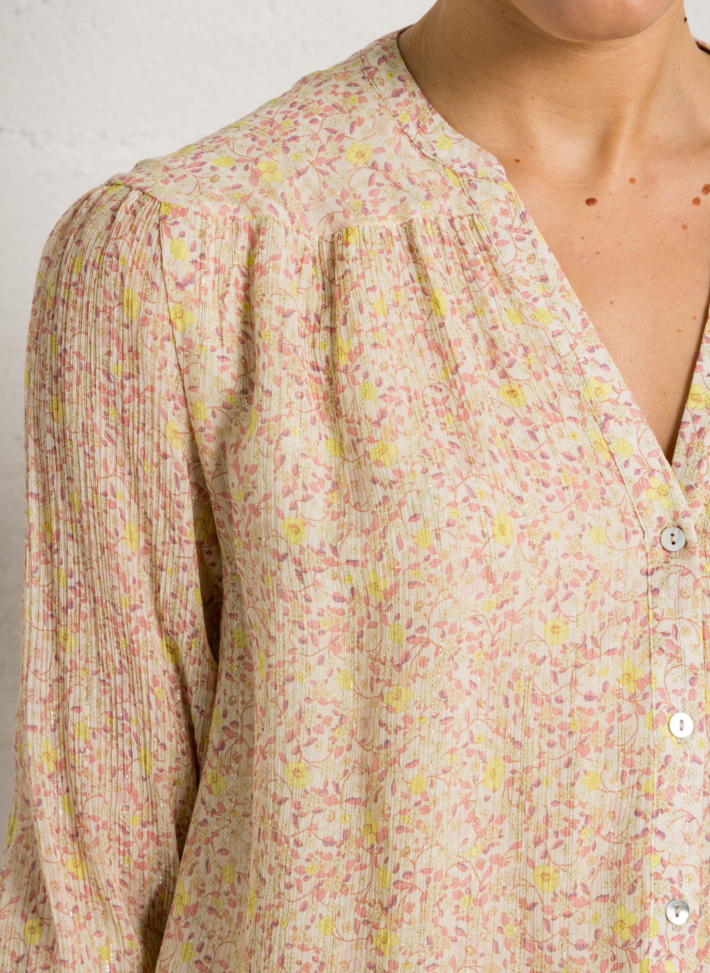 Top col tunisien à imprimé fleuri delphine MAISON 123 Beige