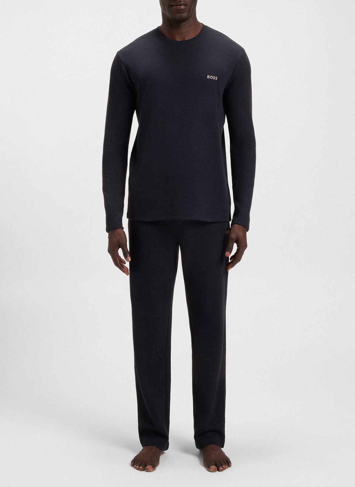 Tee-shirt droit manches longues à logo BOSS Bleu