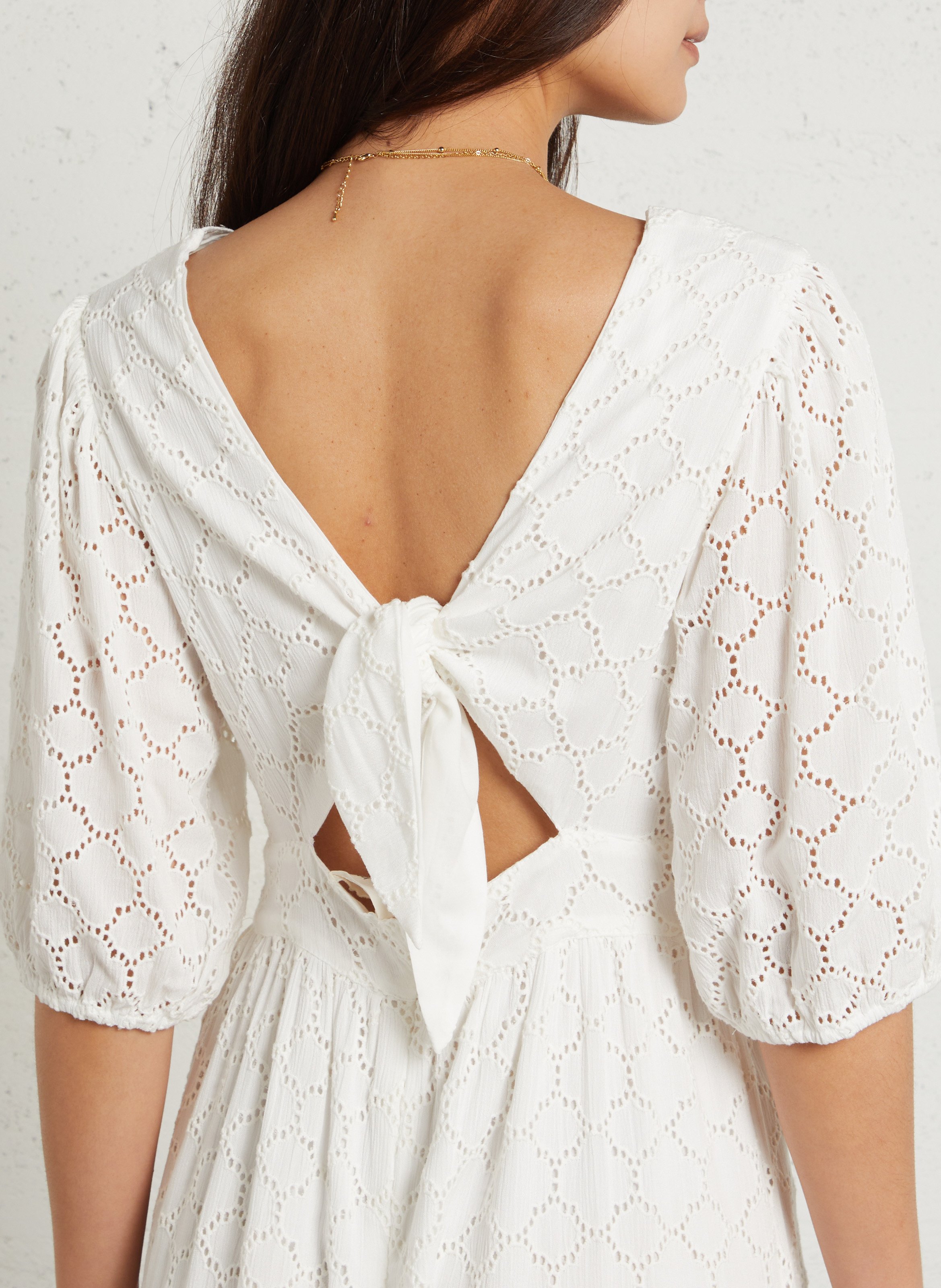 Robe longue col v bijou Blanc