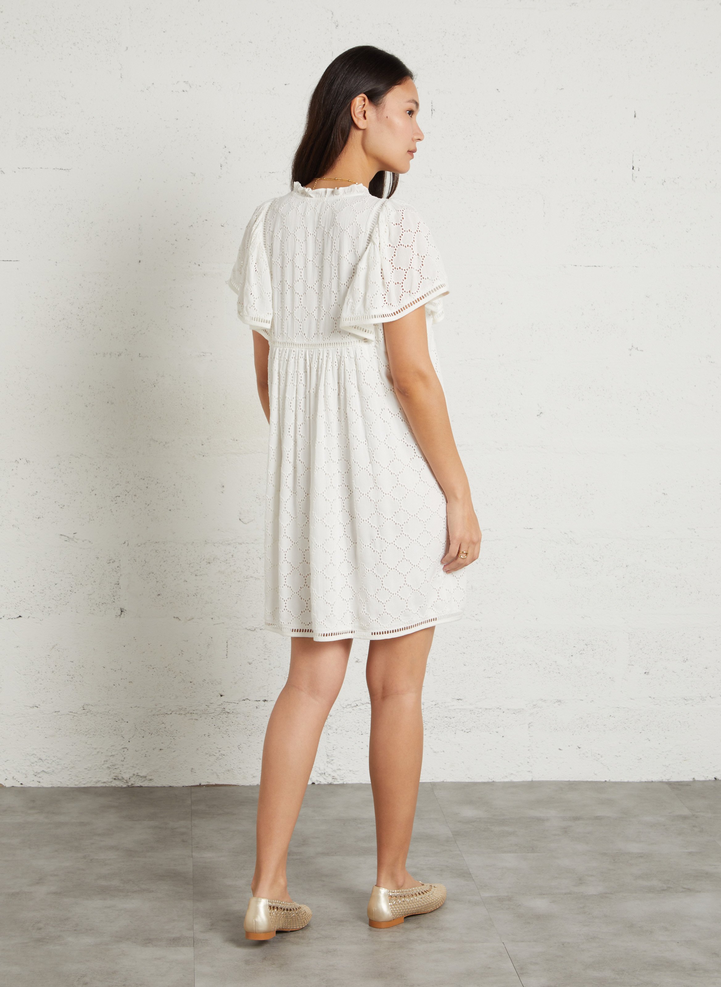 Robe col tunisien brodée beige MAISON 123 Blanc