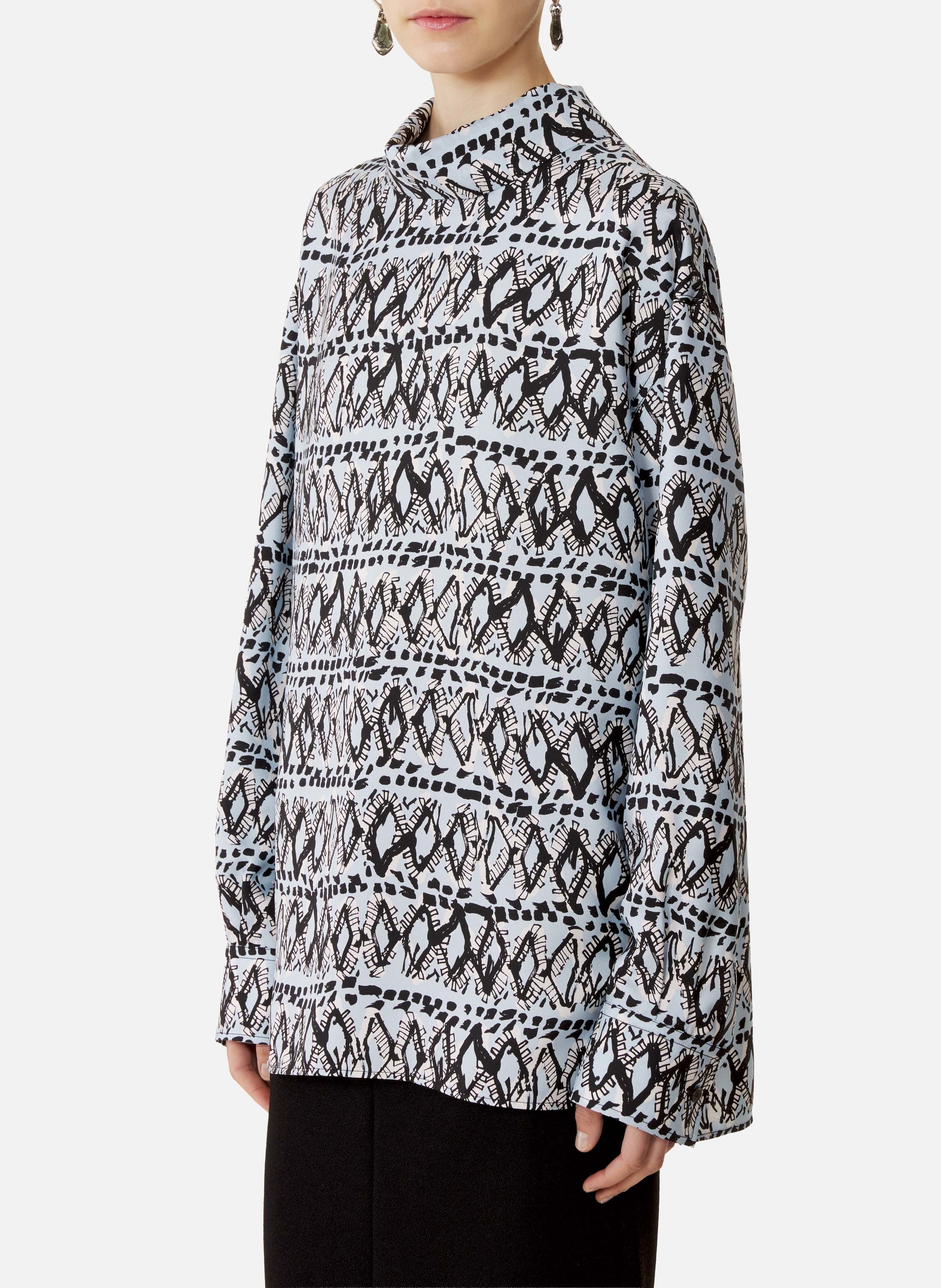 Haut col montant en soie imprimée LANVIN Bleu