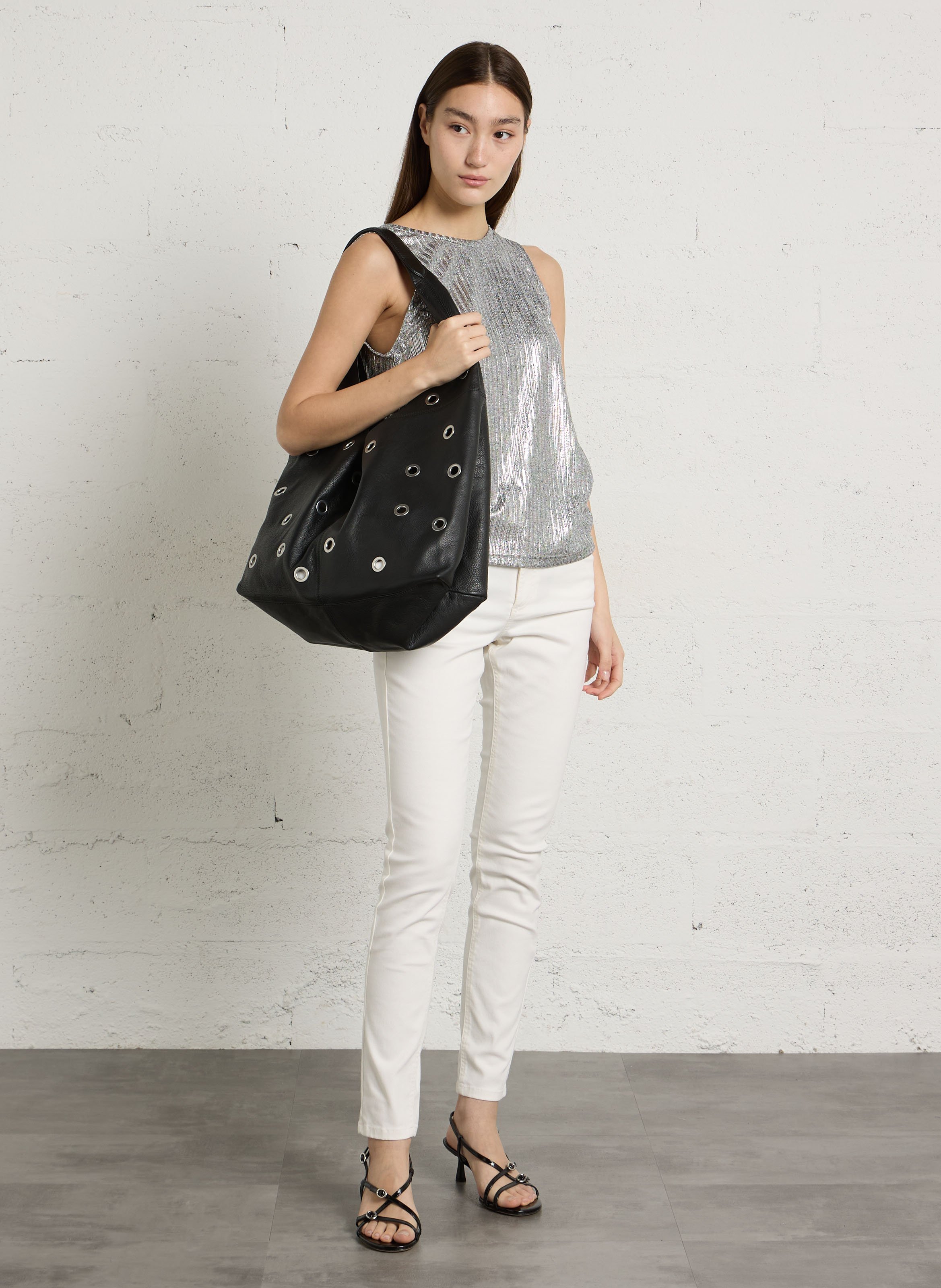 Sac hobo à œillets en cuir souple hobo l IKKS Noir