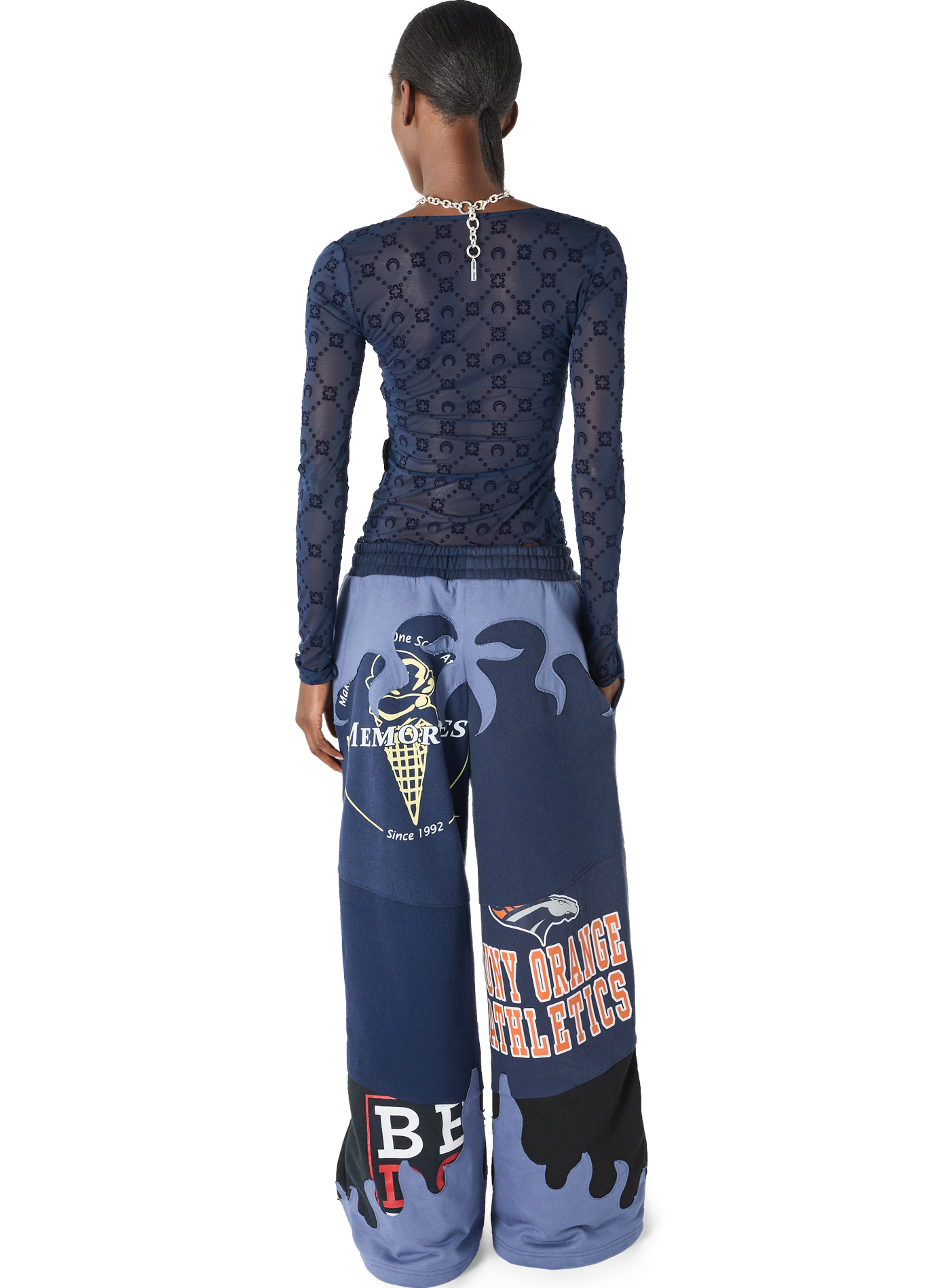 Top manches longues col rond en mesh floqué moonogram MARINE SERRE Bleu