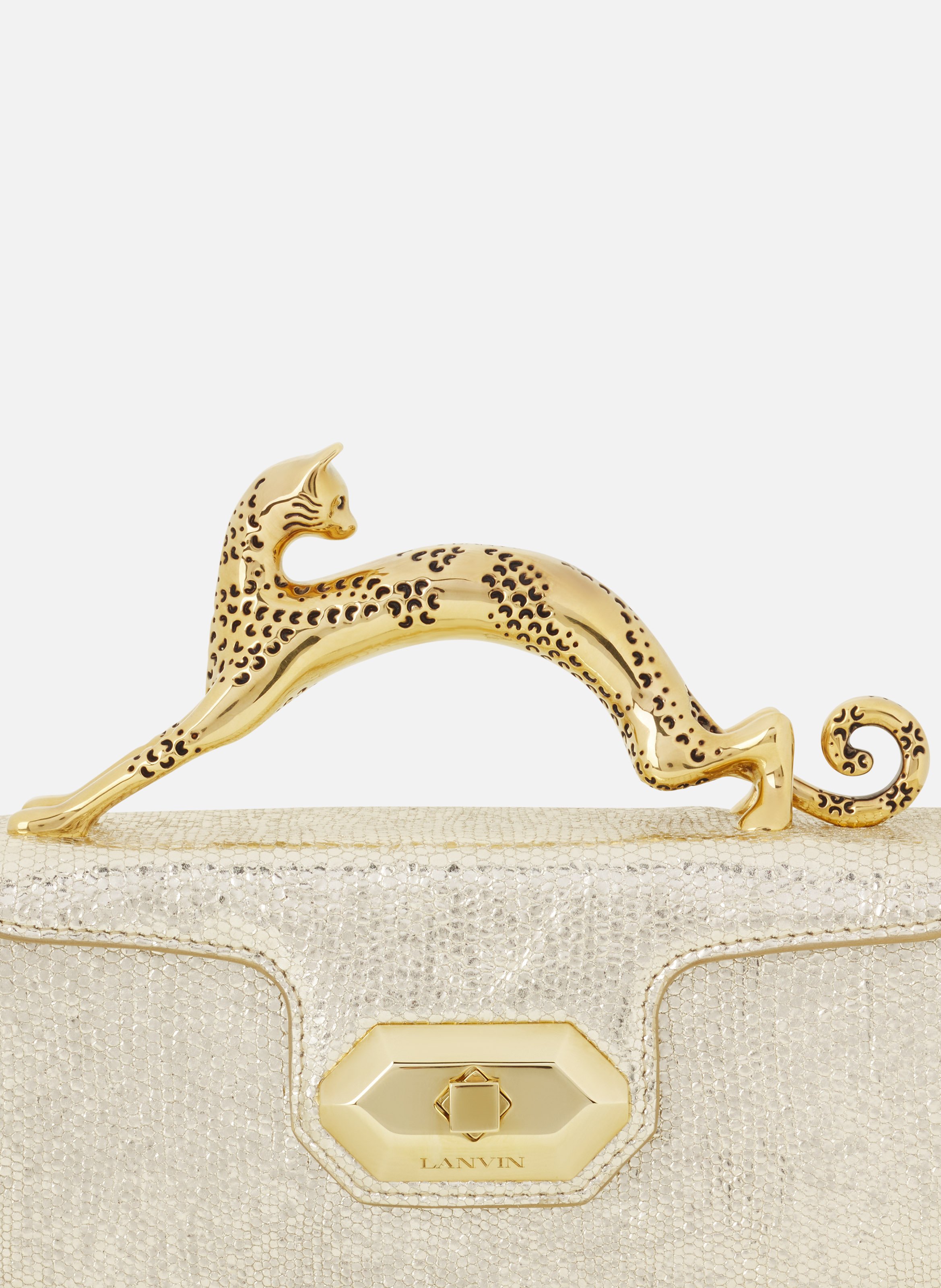 Sac pencil cat nano en cuir métallisé craquelé LANVIN Argent