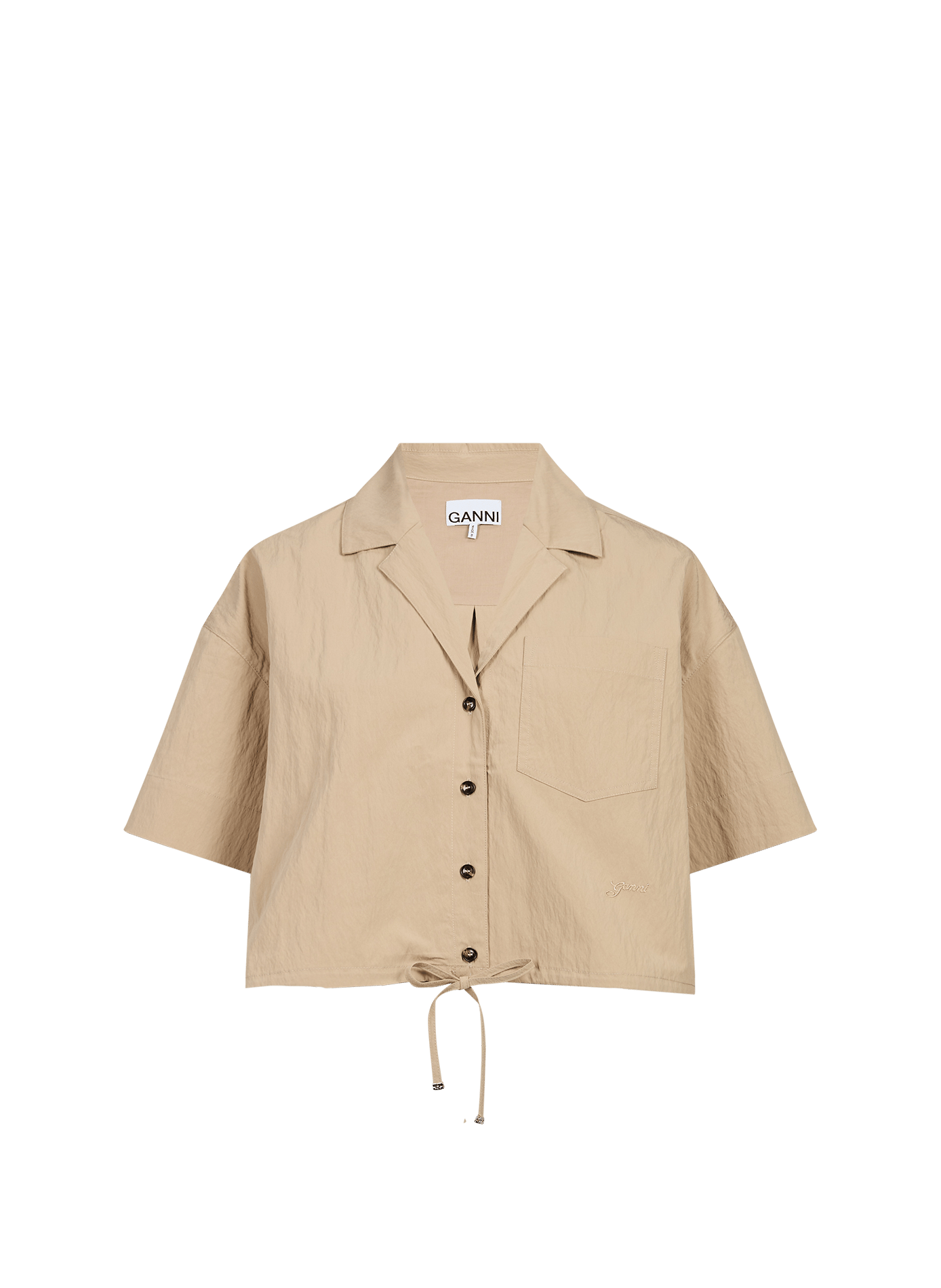 Chemise manches courtes en coton mélangé GANNI Beige