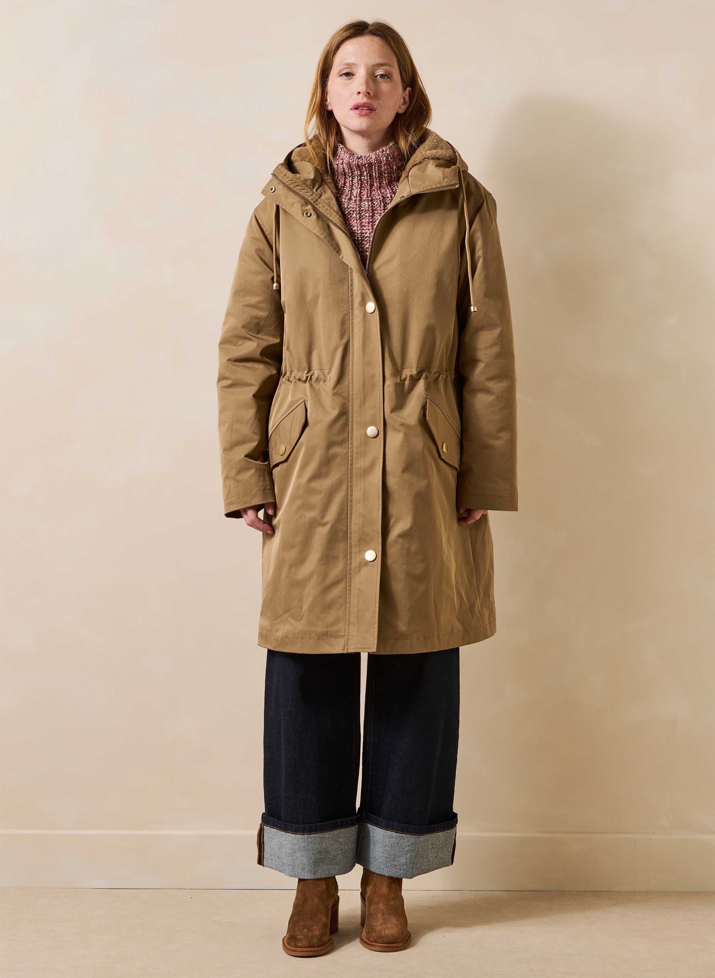 Lange parka met capuchon LA FEE MARABOUTEE Beige