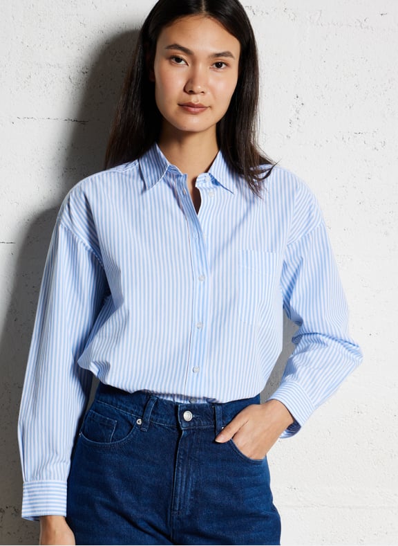 Chemise oversize rayée en coton Bleu by IKKS IKKS Chemise oversize rayée en coton Bleu