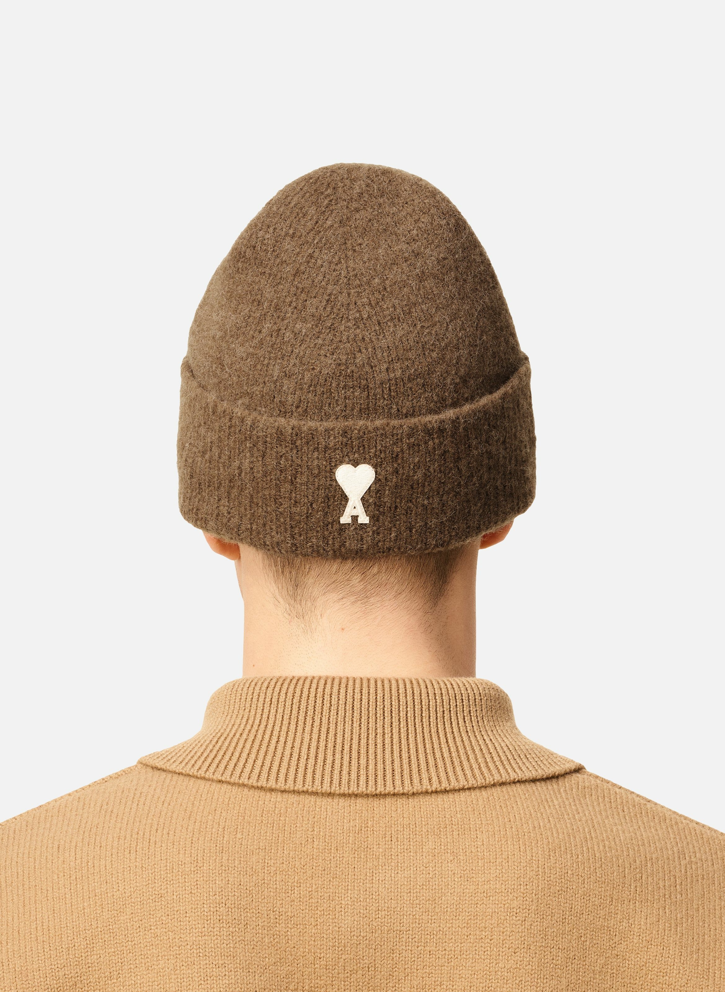 Bonnet ami de coeur en alpaga rayé unisexe AMI PARIS Marron