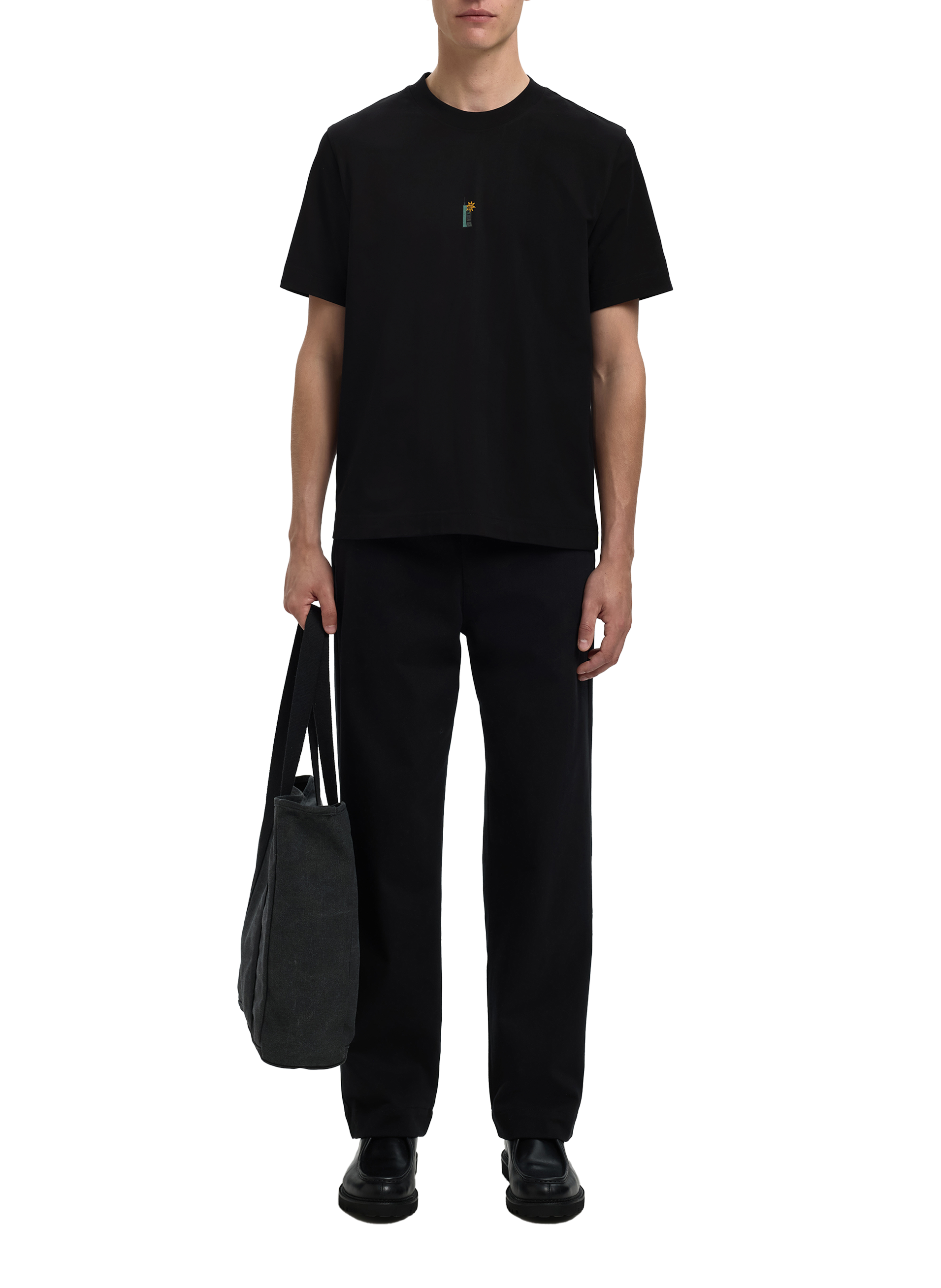 T-shirt droit imprimé en coton biologique SELECTED Noir