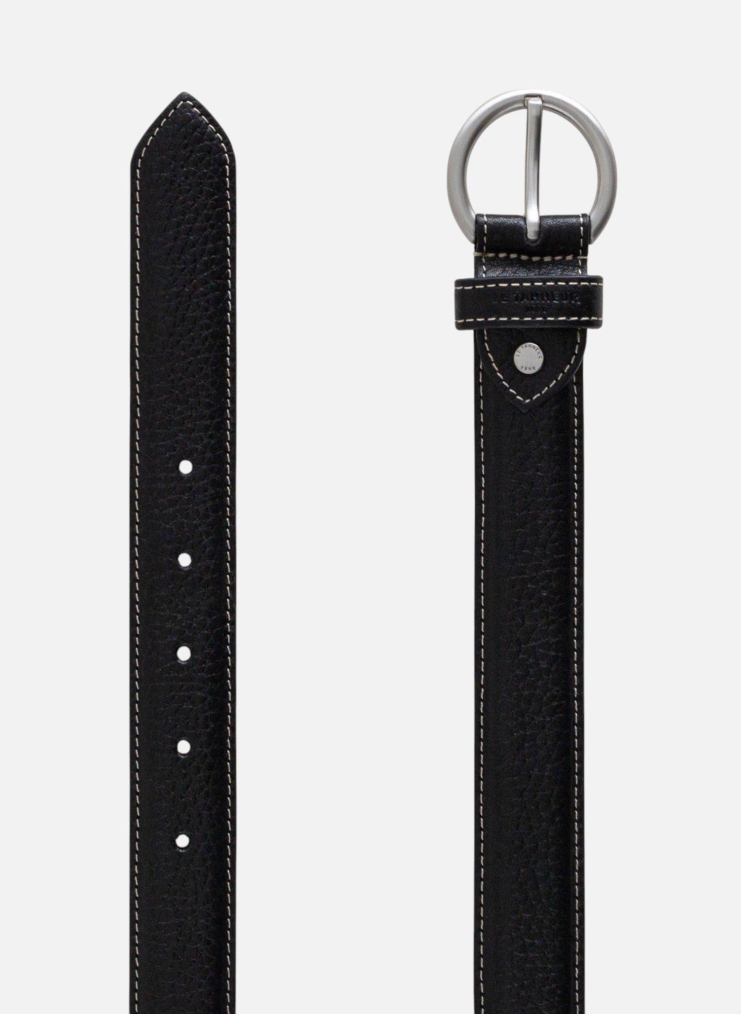 Ceinture avec boucle ronde en cuir grainé LE TANNEUR Noir