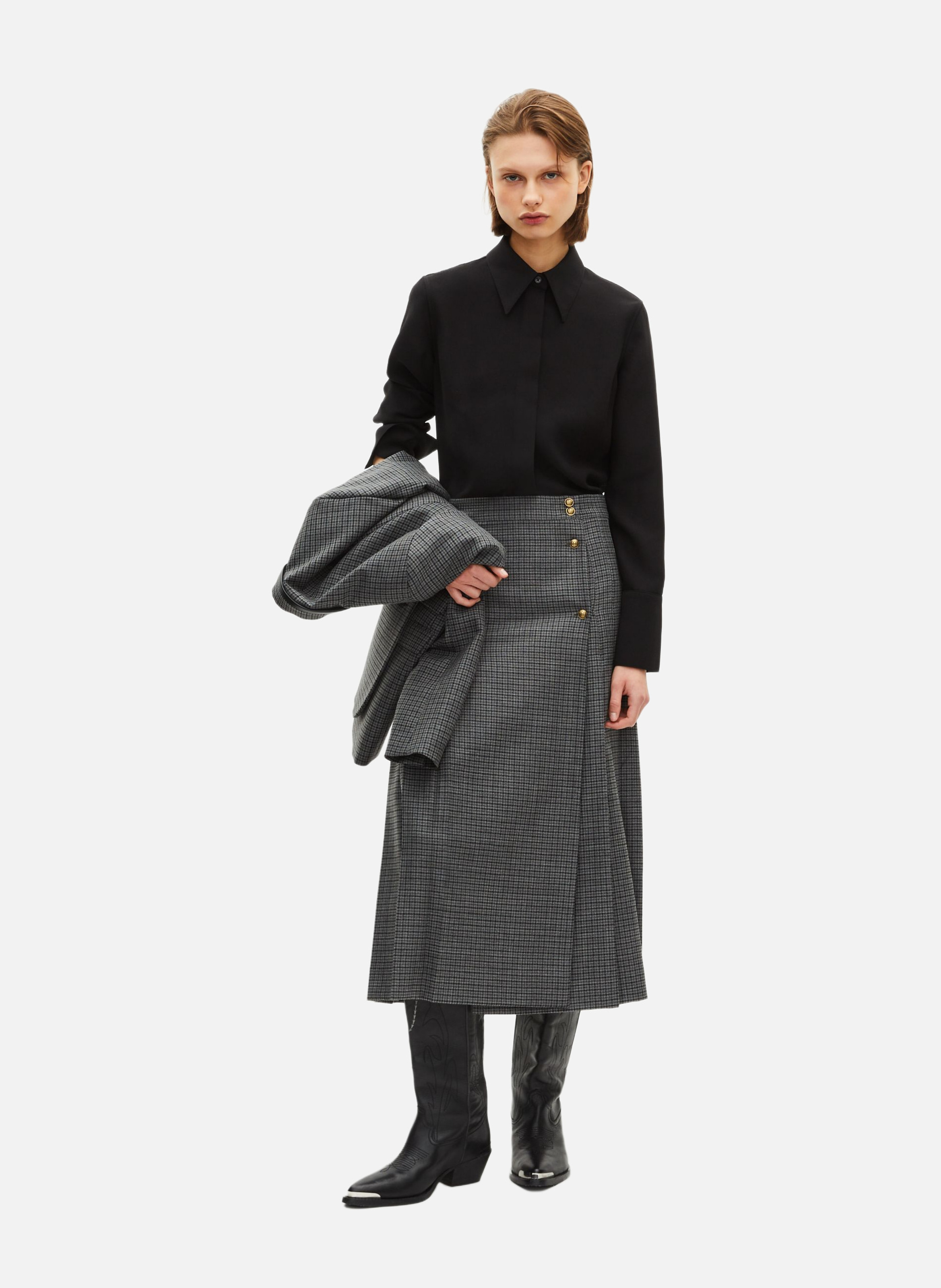 Jupe longue portefeuille en pied de puce THE KOOPLES Gris