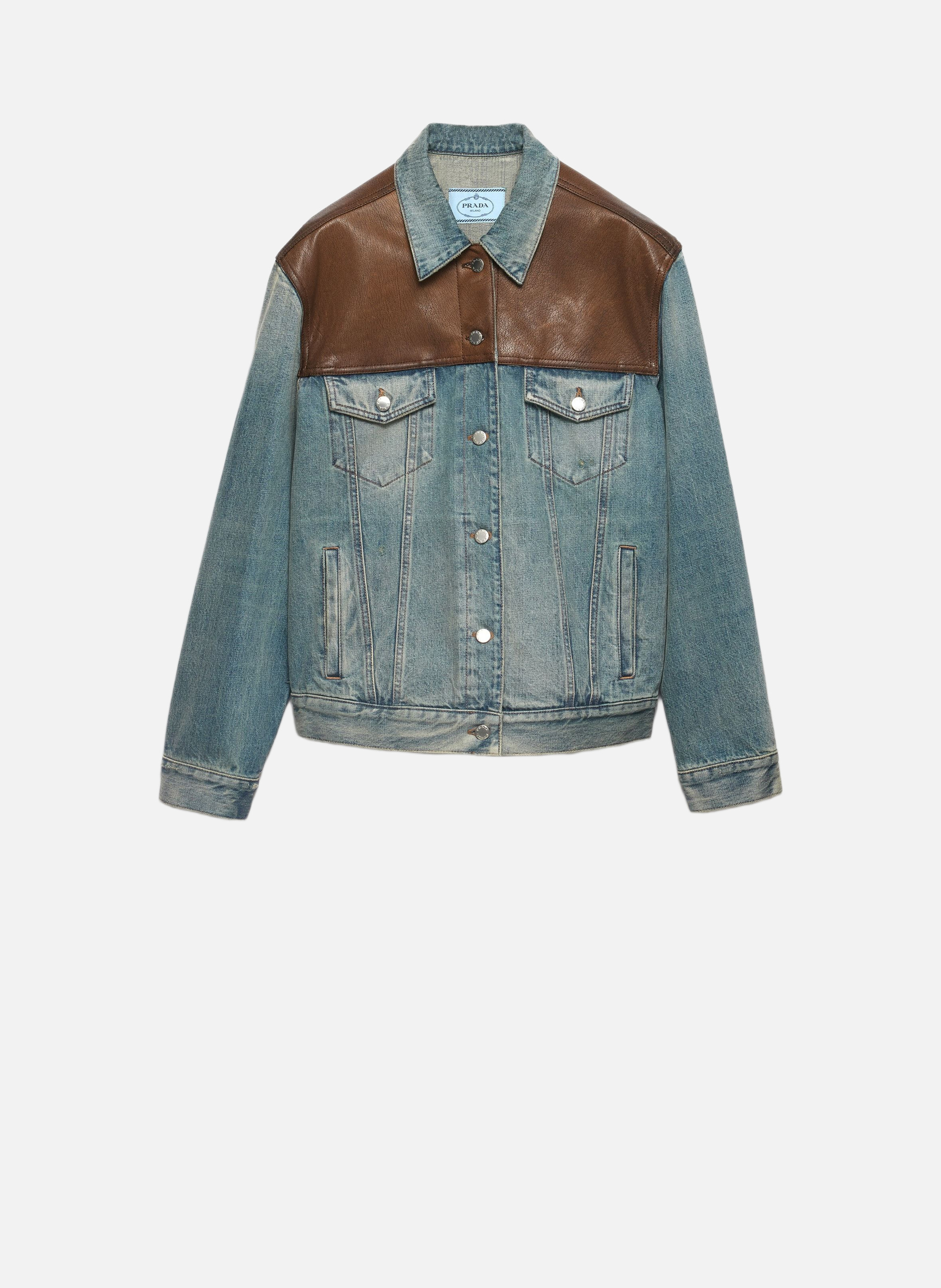 Blouson en denim et cuir PRADA Bleu