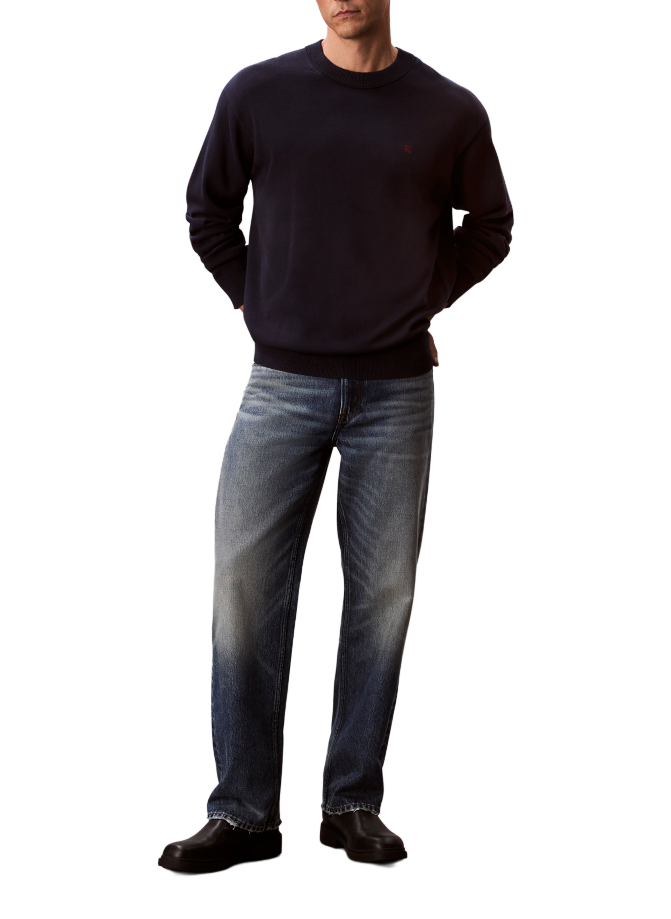 Pull droit col rond en coton CALVIN KLEIN Bleu