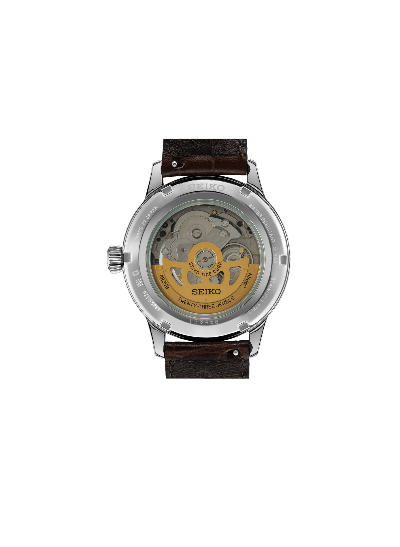 Montre automatique en cuir et acier inoxydable SEIKO Marron