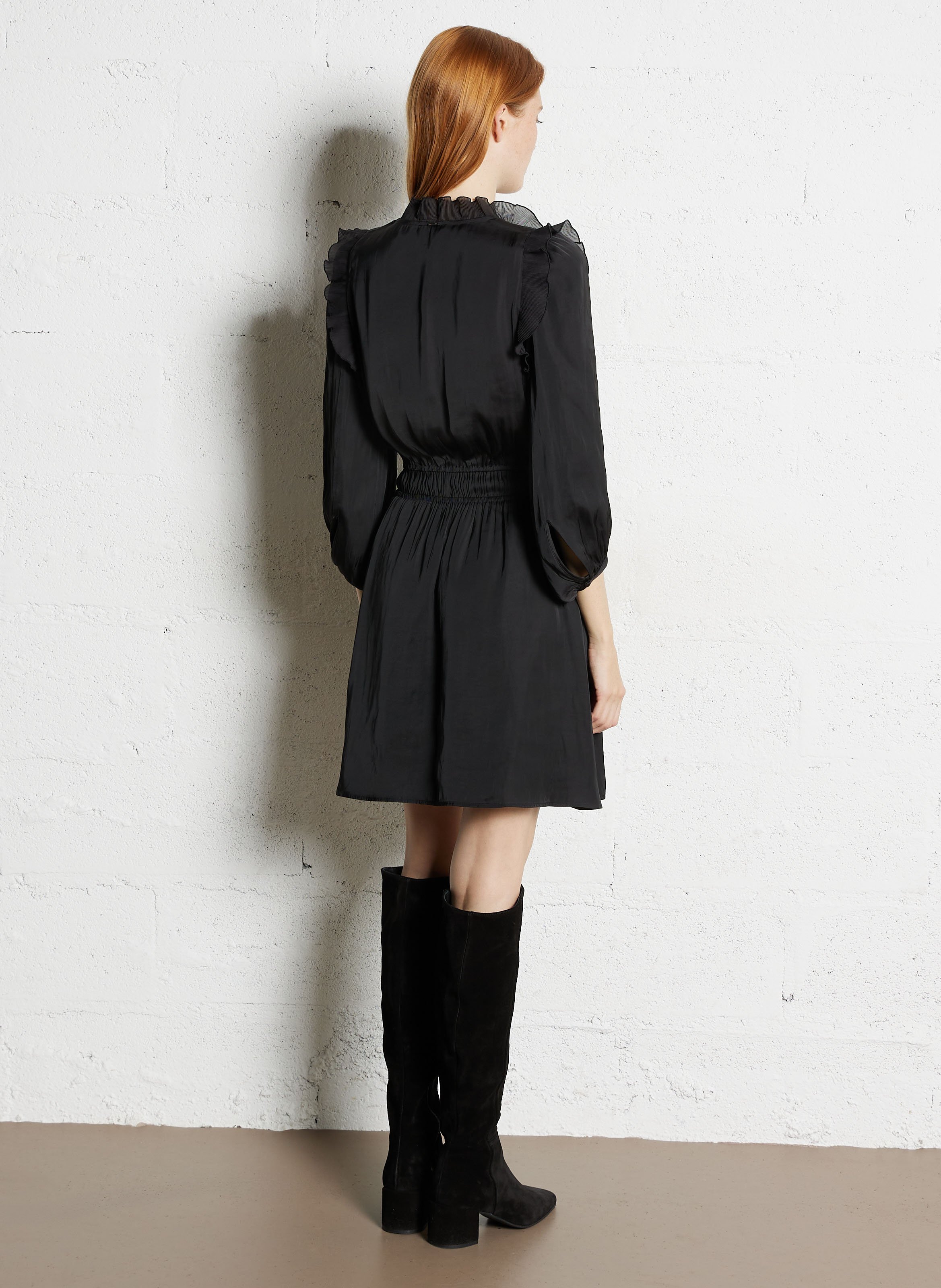 Robe courte satinée col v IKKS Noir