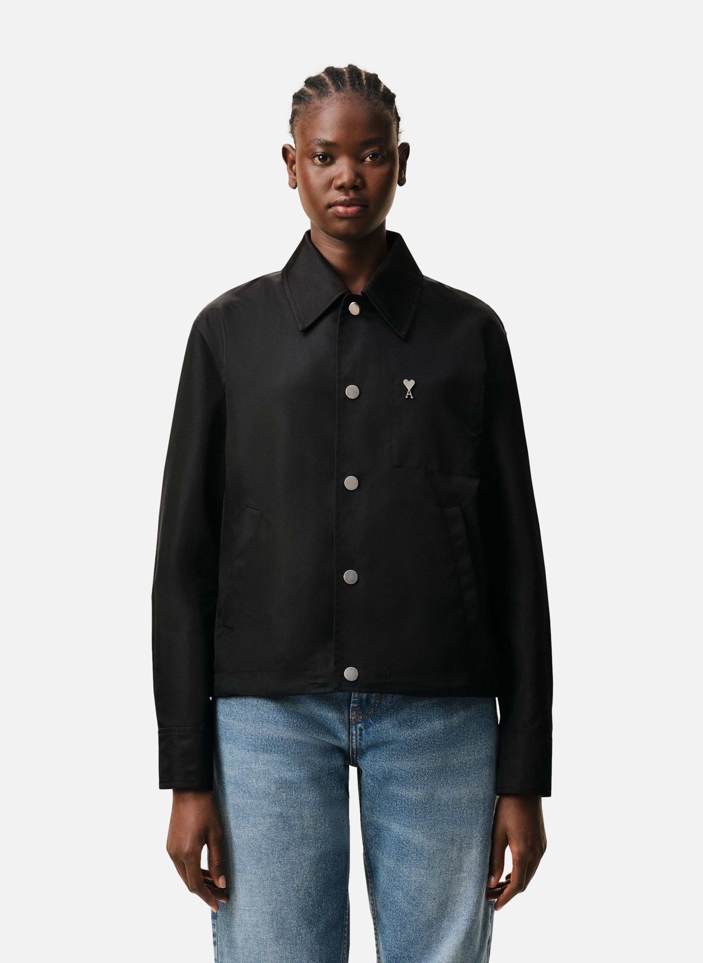 Blouson boutonné rivet ami de cœur unisexe en nylon AMI PARIS Noir
