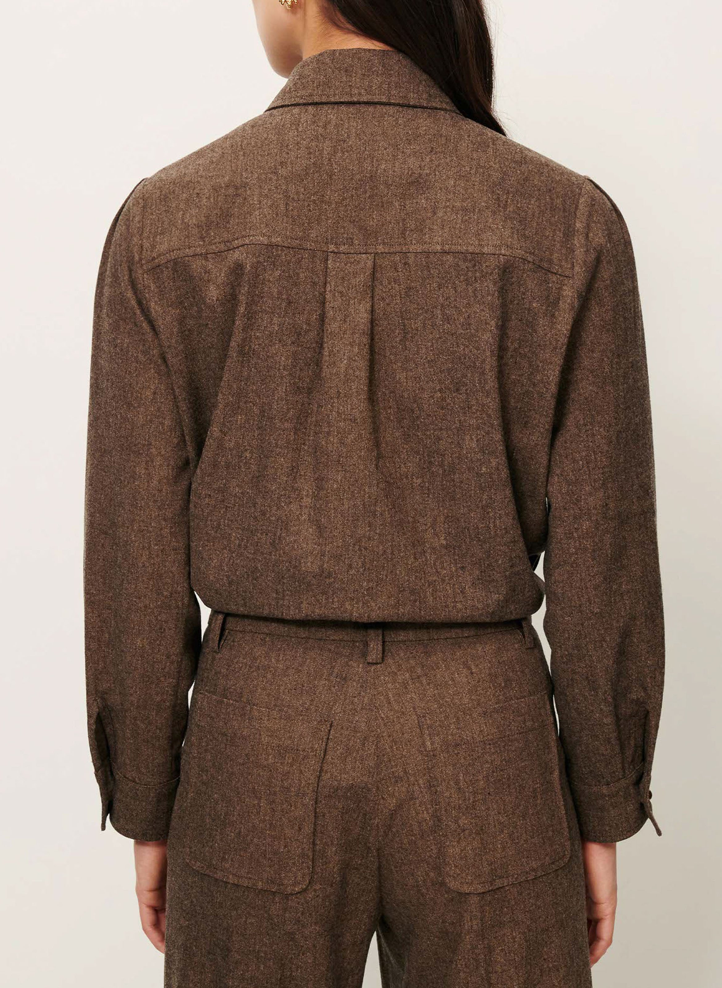 Chemise courte unie à poches plaquées theowool SESSUN Marron