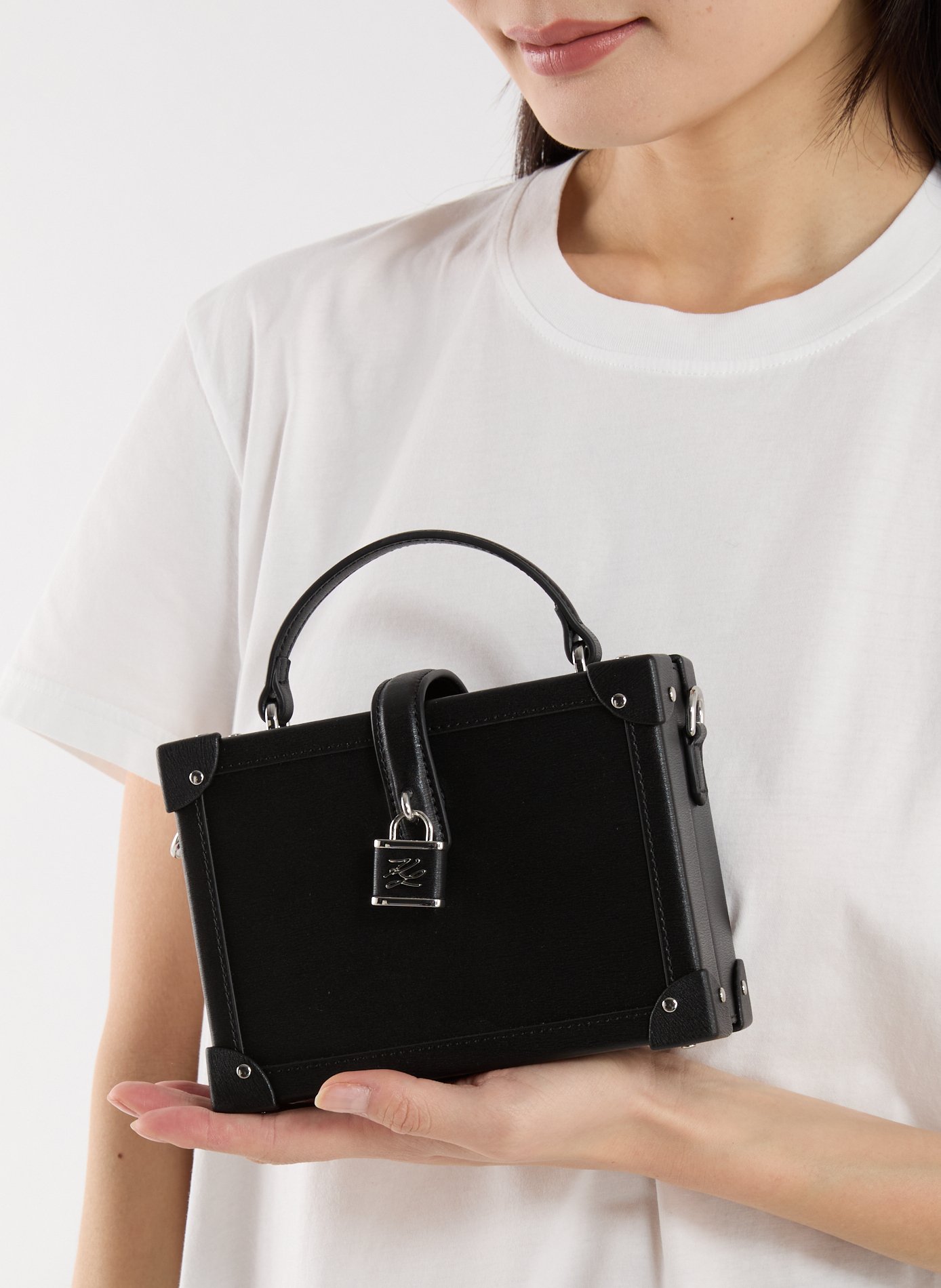 Leather trunk-shaped handbag KARL LAGERFELD Black