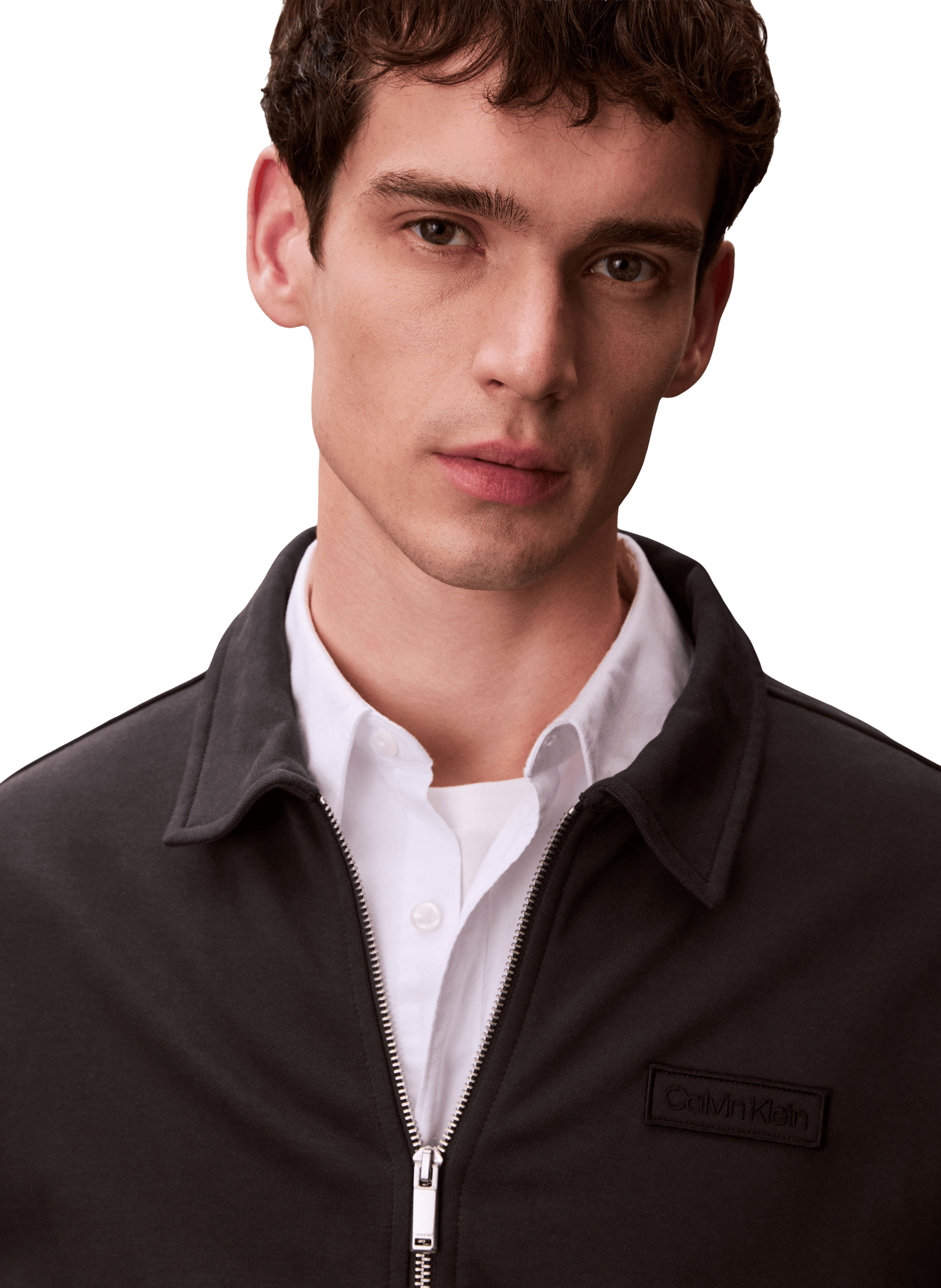 Sweatshirt with classic zip-up collar in cotton CALVIN KLEIN Black