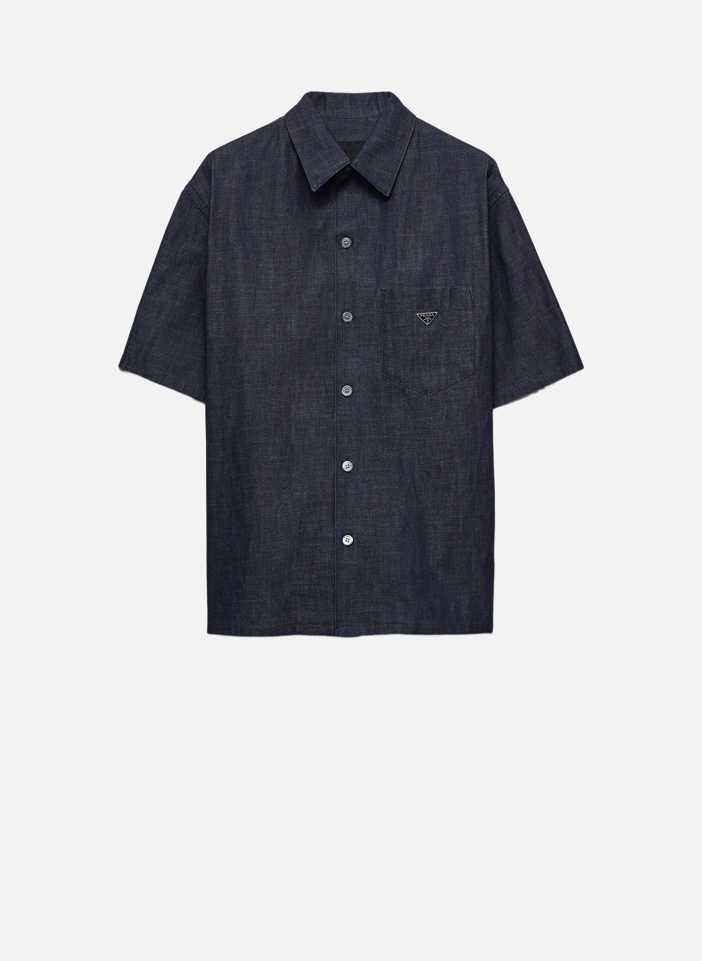 Chemise en denim chambray à manches courtes PRADA Bleu