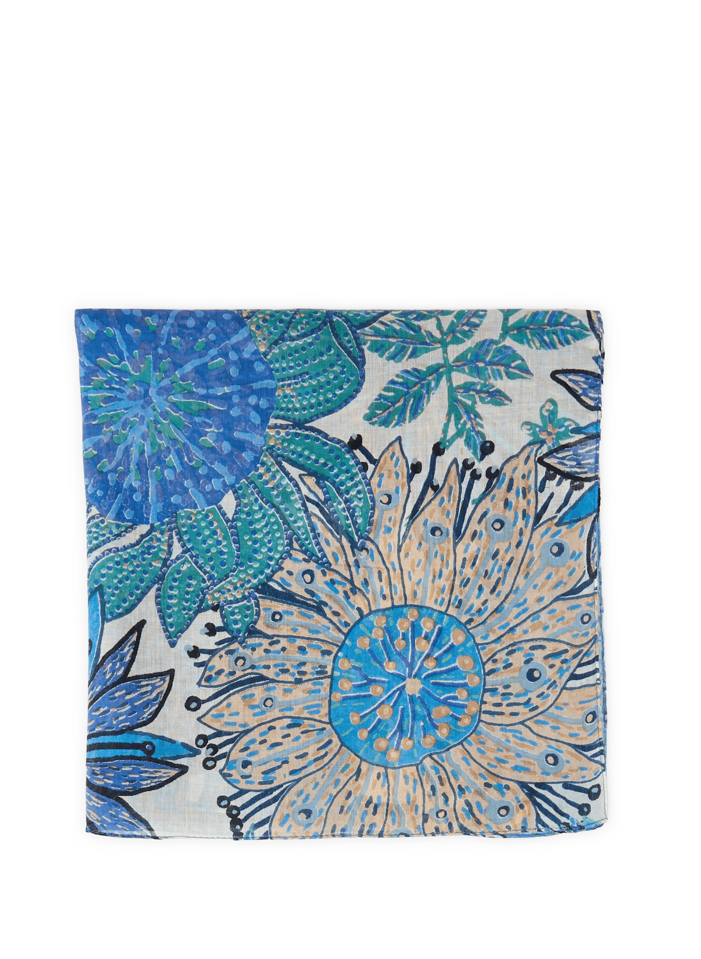 Large Sunflowers Cotton Stole AU PRINTEMPS PARIS Blue