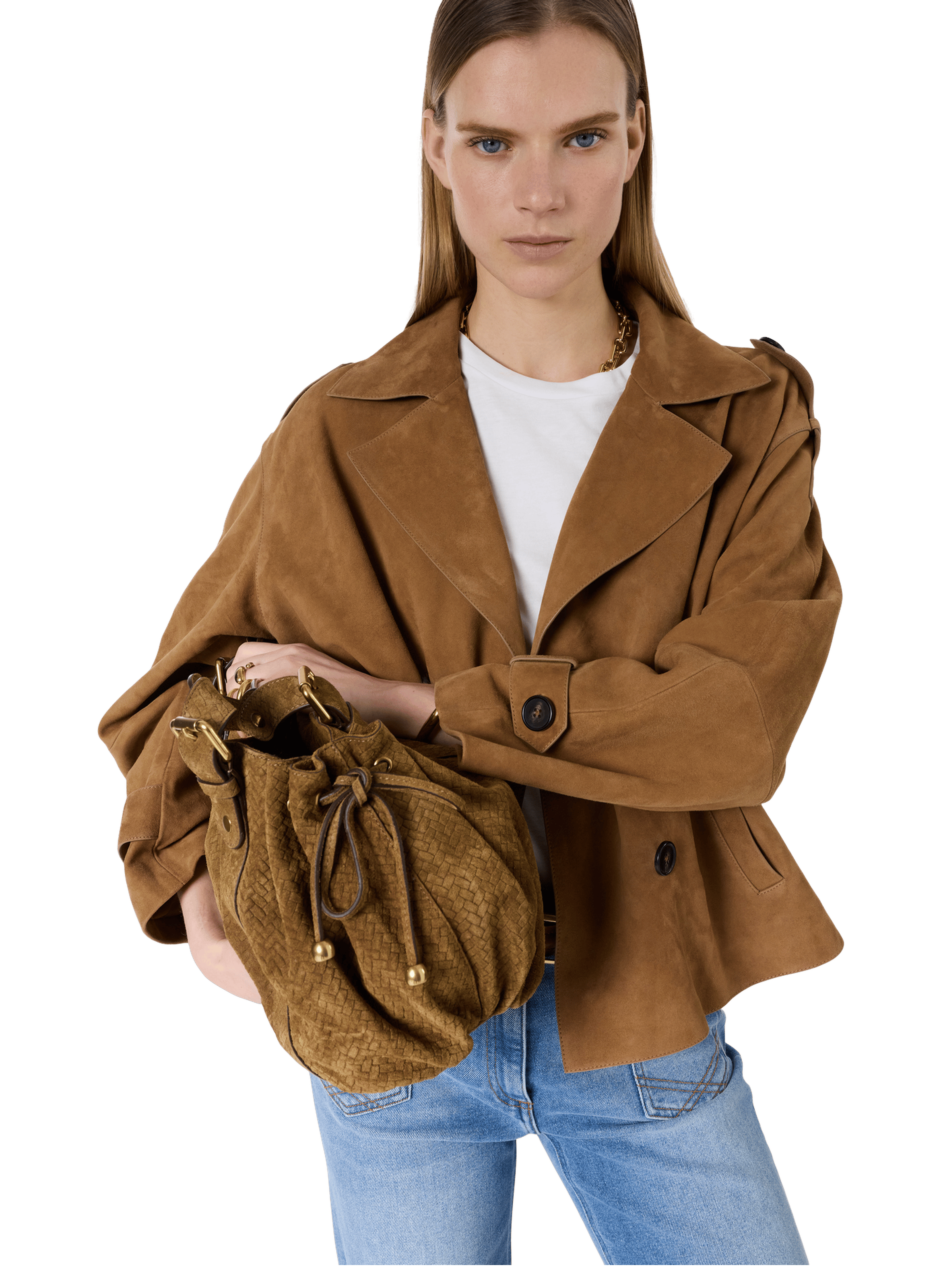 Trench court en cuir velours - TAMY GERARD DAREL Beige