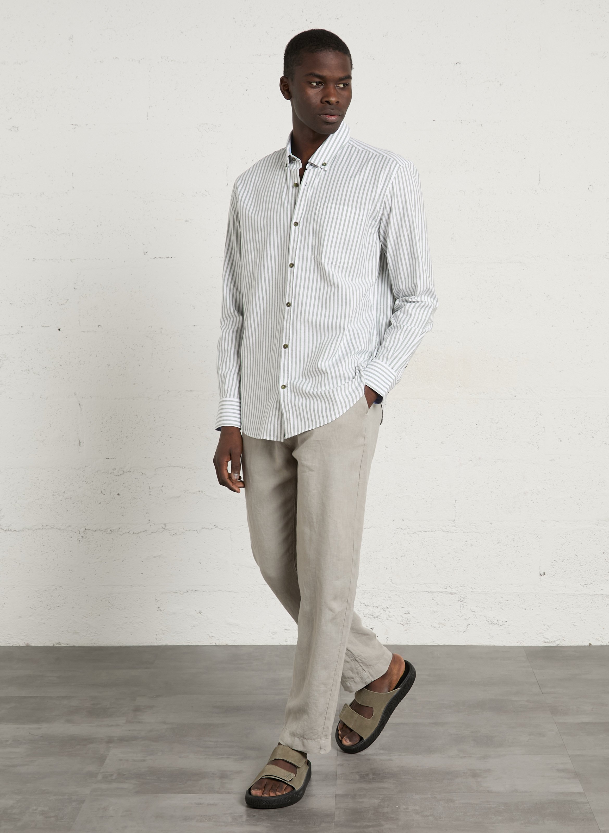 Chemise droite col classique en coton rayé ARMOR-LUX Vert