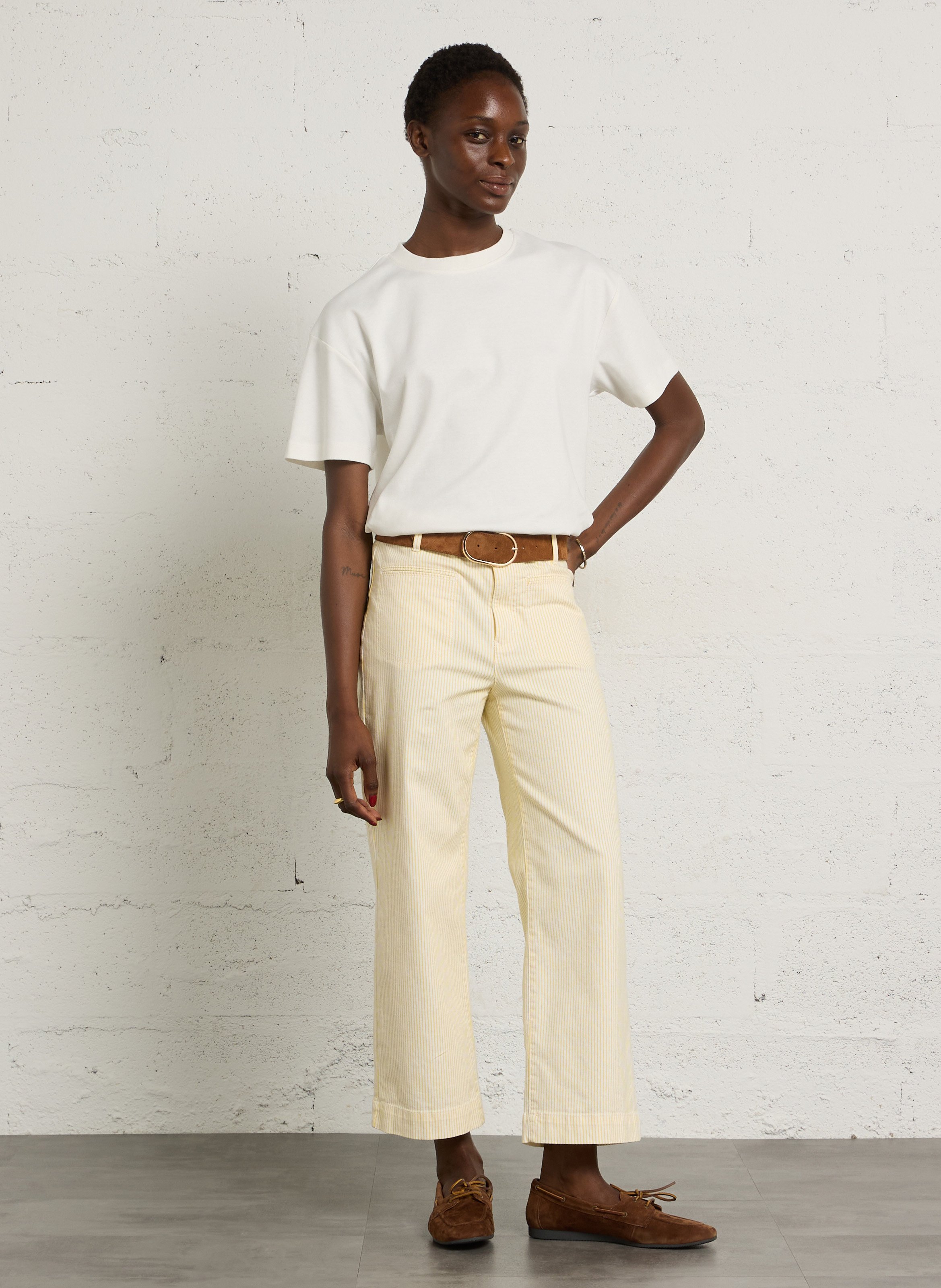 Jean cropped en coton mélangé rayé roma bis MAISON 123 Jaune