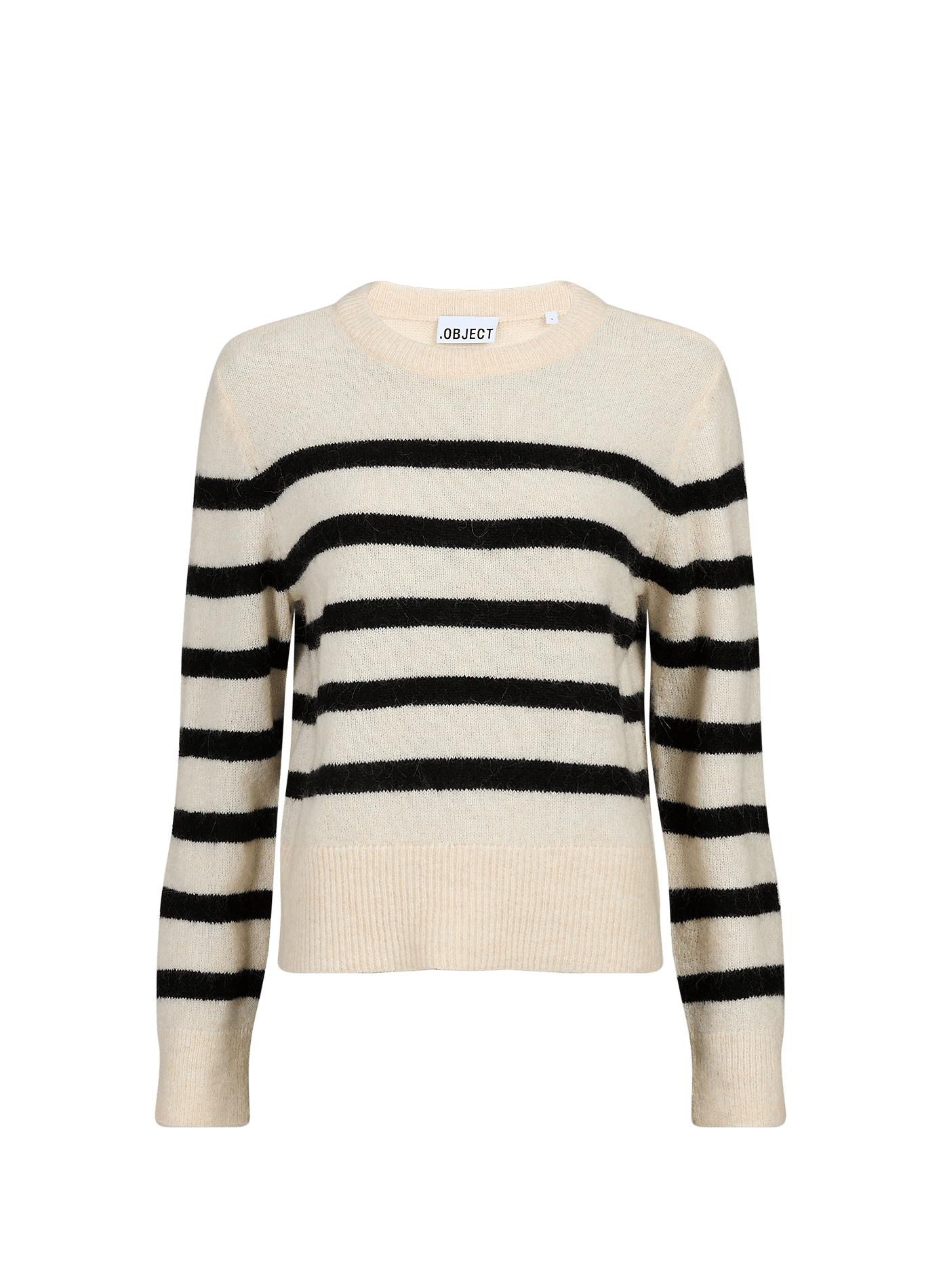 Loose-fitting striped crew-neck sweater OBJECT Beige